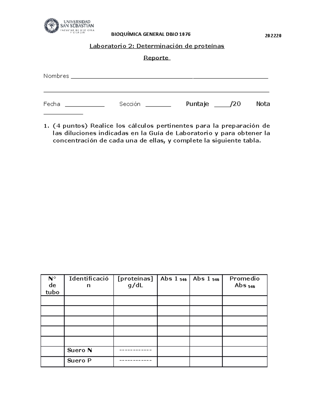 Informe Lab 2 DBIO 1076 202220 - BIOQUÍMICA GENERAL DBIO 1076 202220 ...