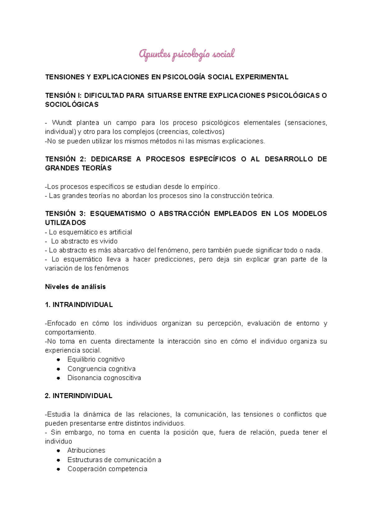Apuntes psicología social - Apunte sicologí socia TENSIONES Y ...