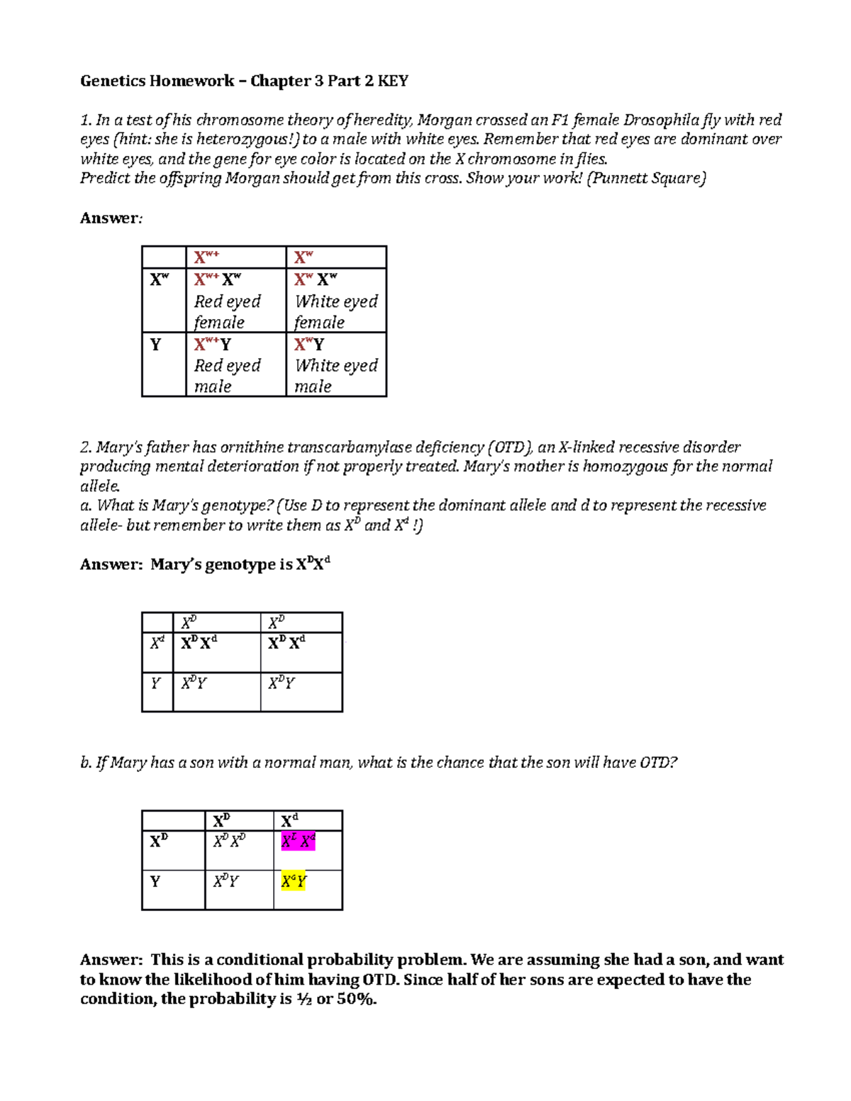 Genetics Homework – Chapter 3 Part 2 KEY Summer 2020 - Genetics ...