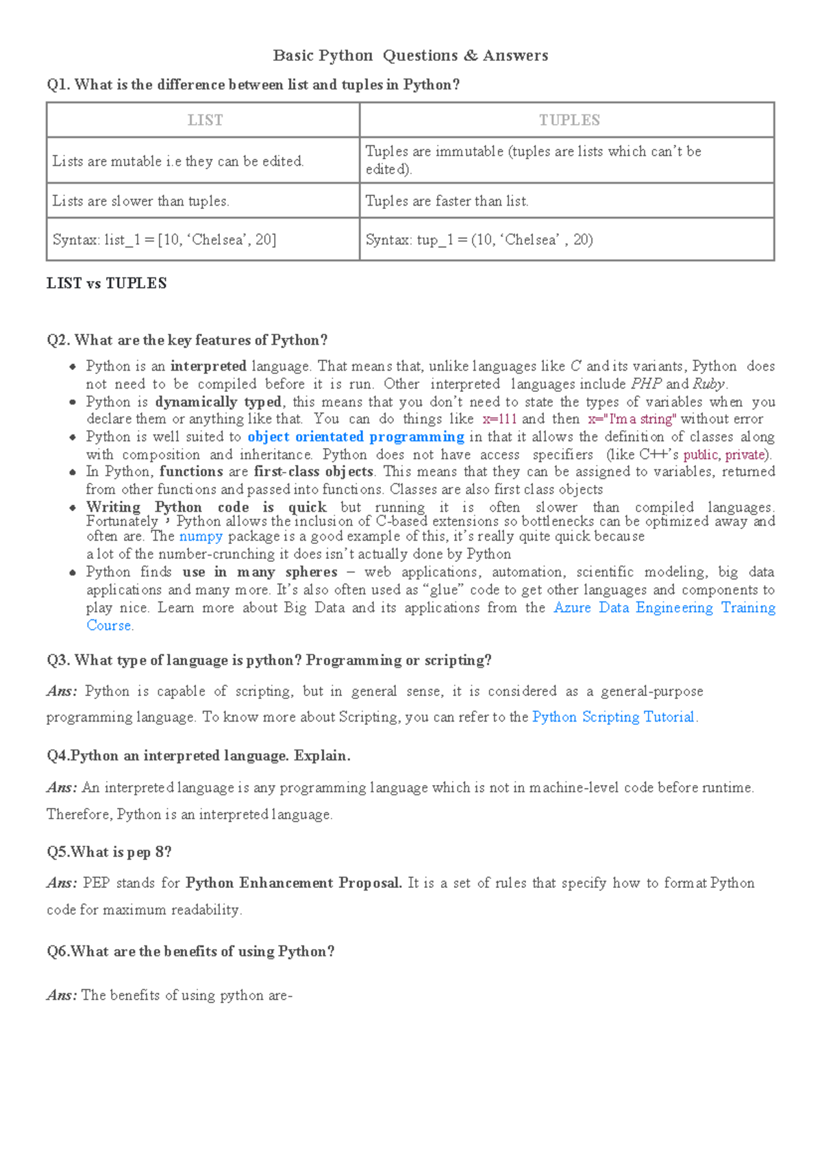 Python Questions and Answers - Basic Python Questions & Answers Q1 ...