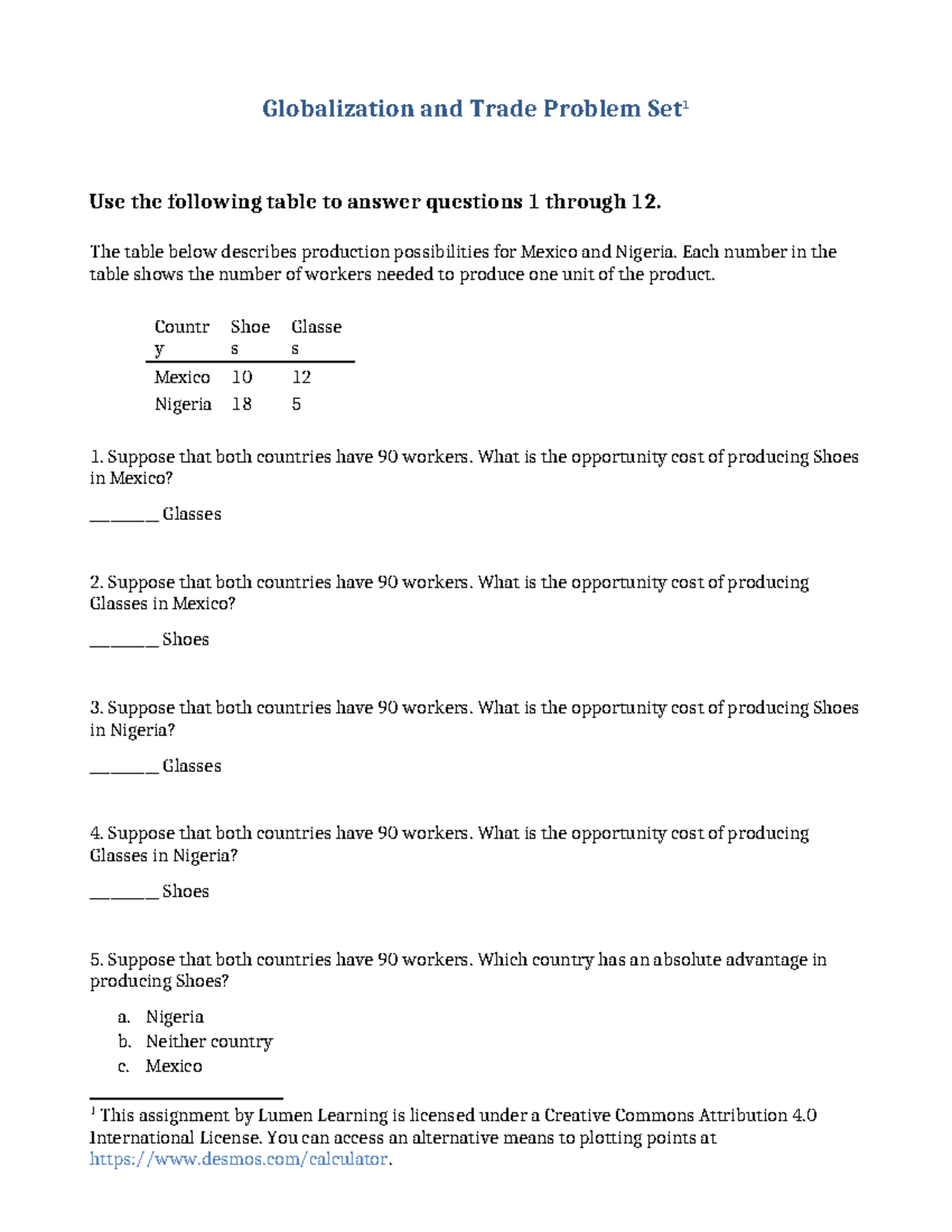 14+Globalization+and+Trade - Globalization and Trade Problem Set 1 Use ...