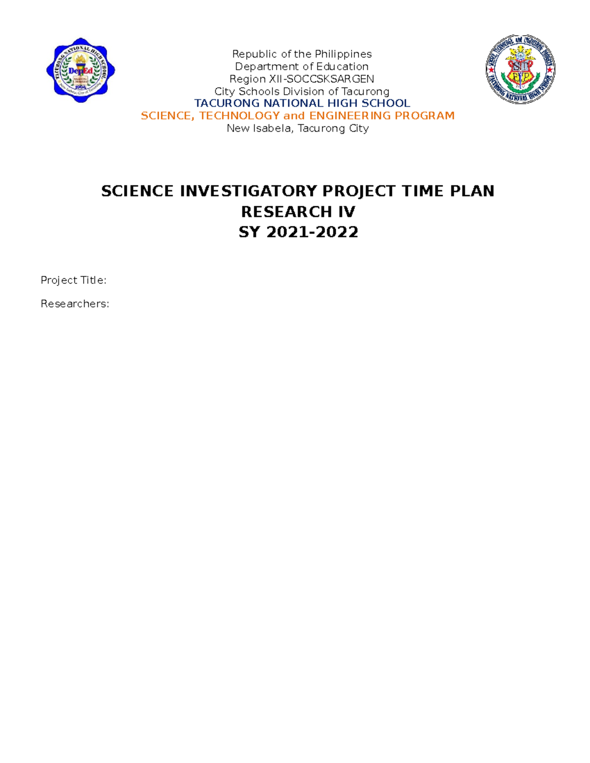 Timeplan- Sample - Gavevecev efed wc - Republic of the Philippines ...