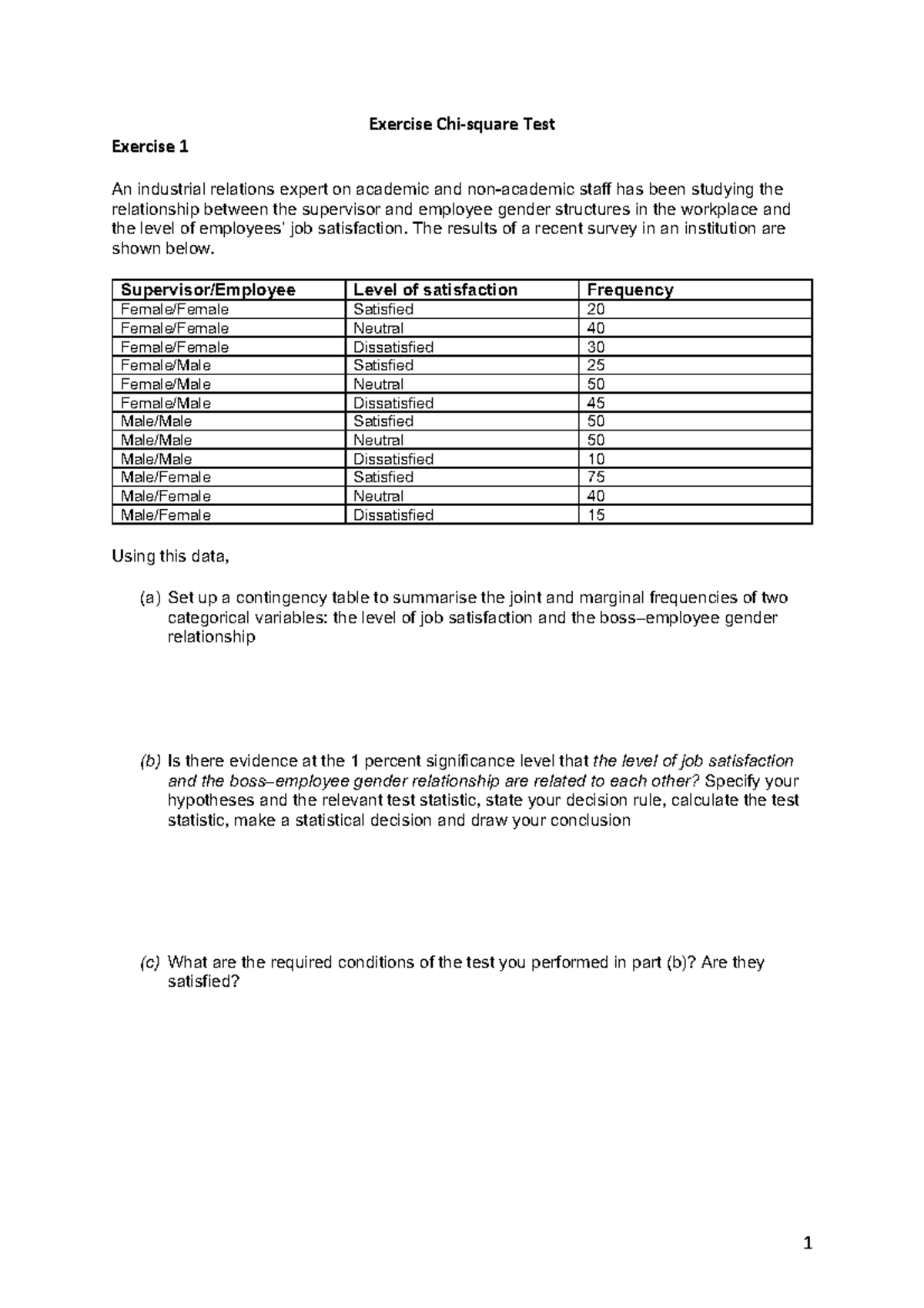 Exercise Chi-square Test - 1 Exercise Chi -square Test Exercise 1 An ...