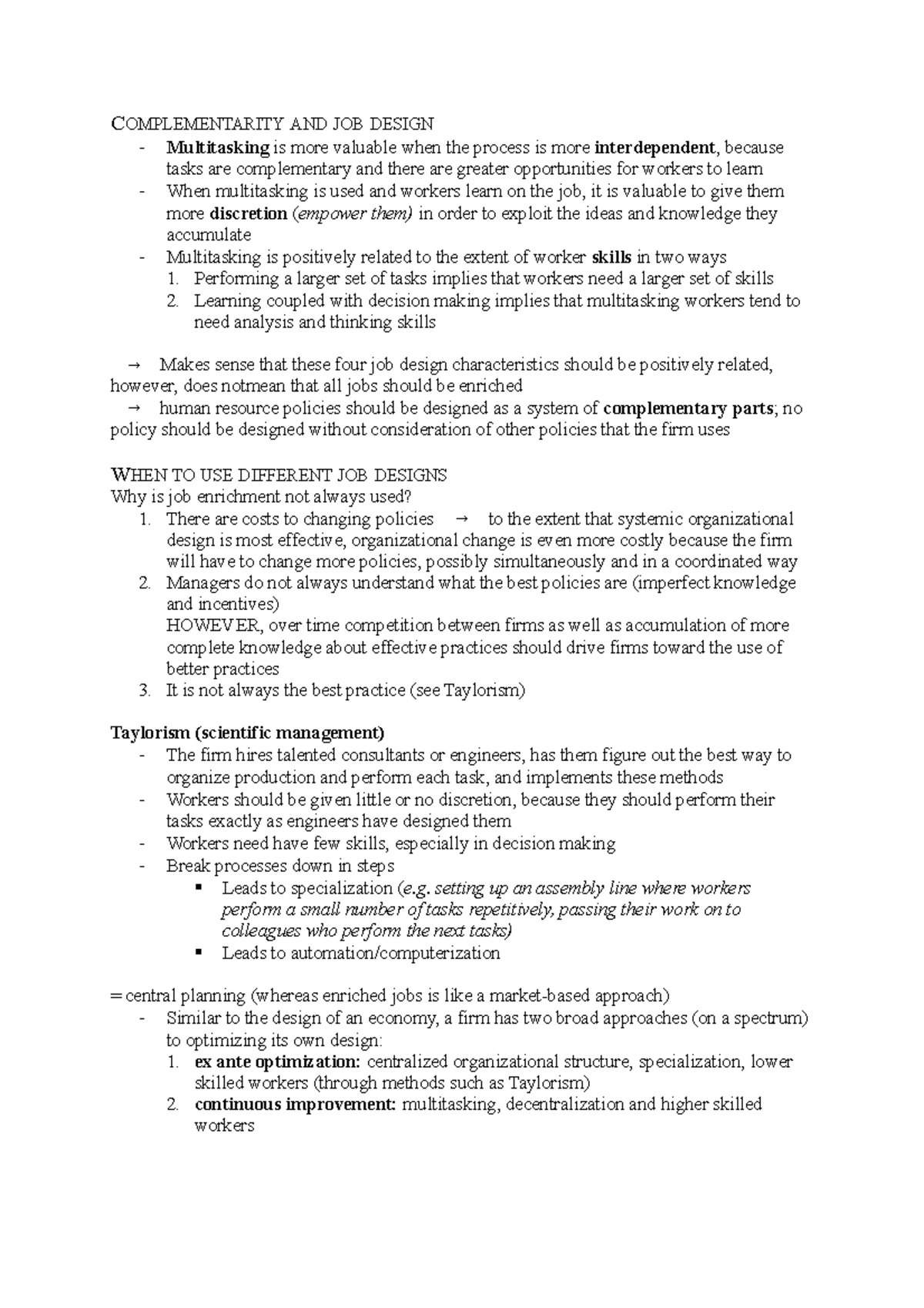Complementarity AND JOB Design - COMPLEMENTARITY AND JOB DESIGN ...