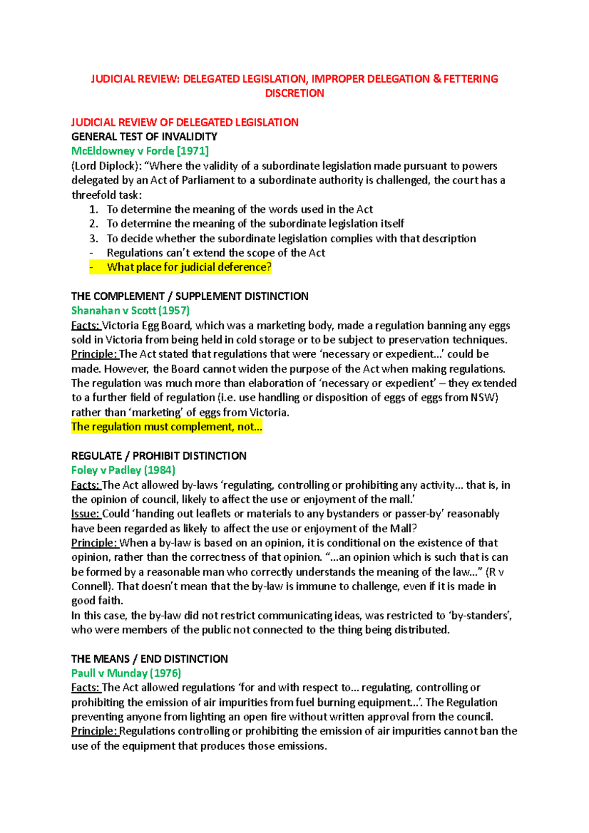 Admin W10 - JUDICIAL REVIEW: DELEGATED LEGISLATION, IMPROPER DELEGATION ...