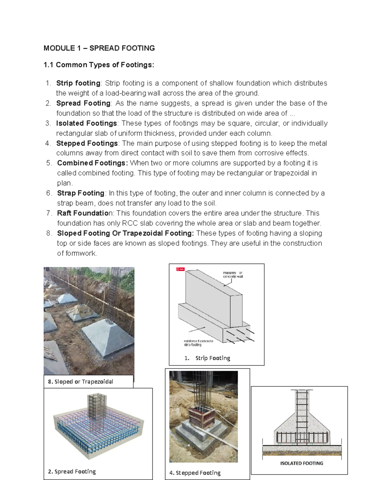 PDF document Marlaux Keen MODULE 1 SPREAD FOOTING 1 Common Types