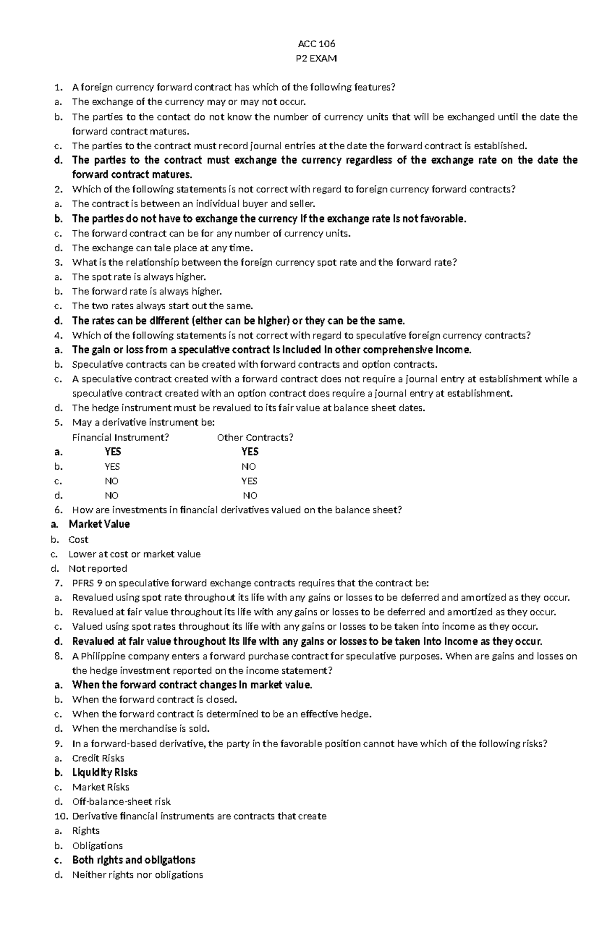 ACC 106 intermediate accounting - ACC 106 P2 EXAM A foreign currency ...