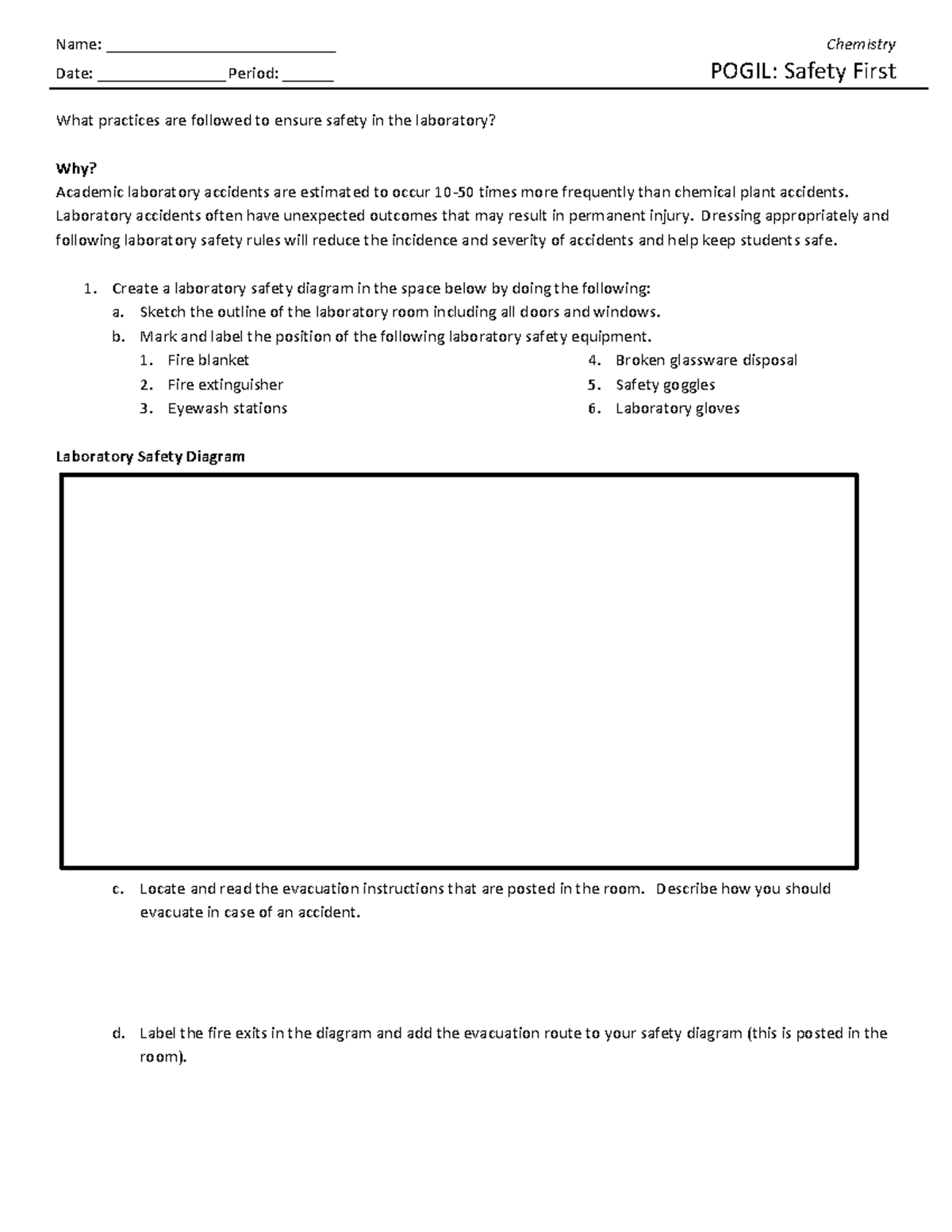 Pogil safety first n/a Name ___________________________ Chemistry