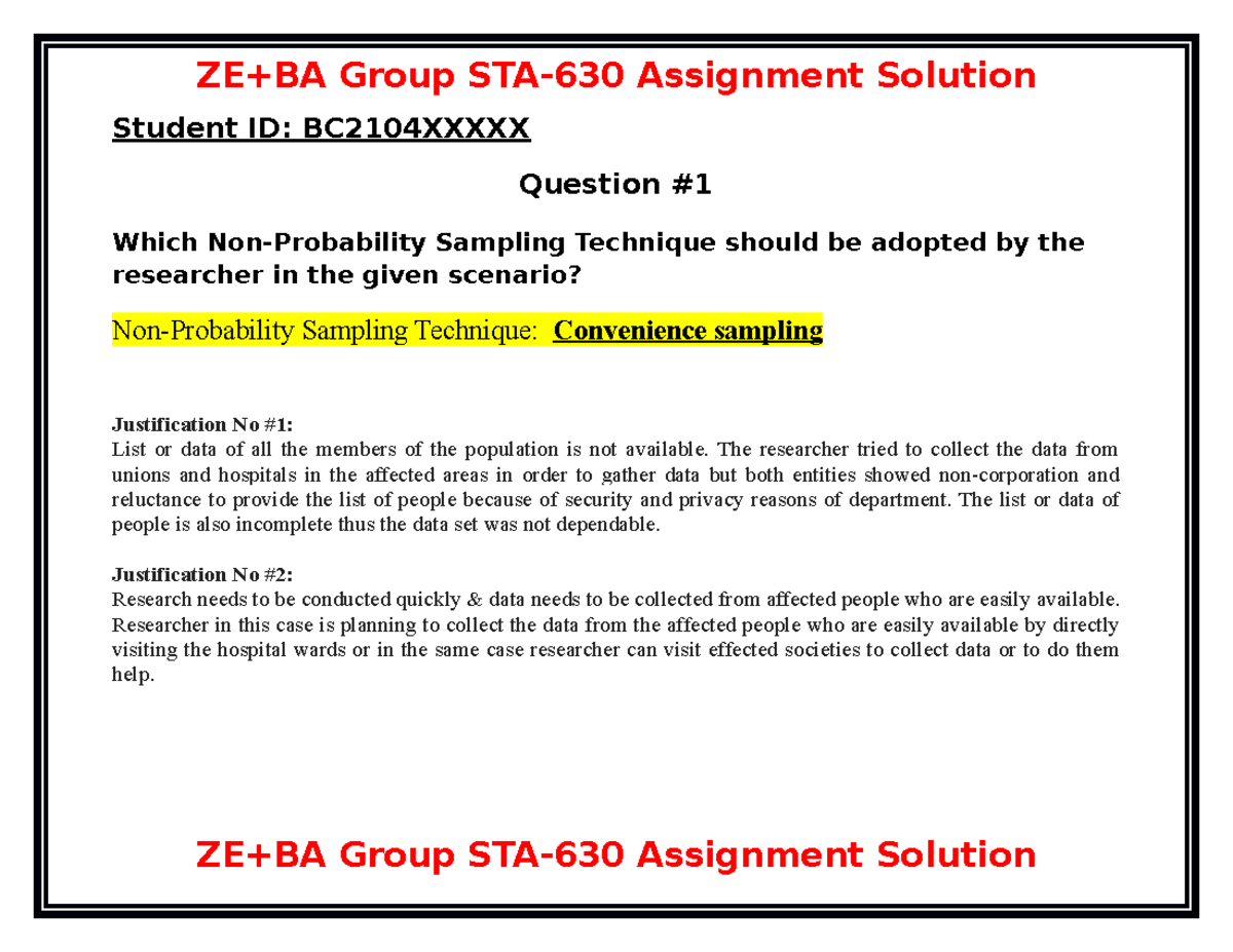 Sta 630 Ze Ba Group Assignment Solution 091940 Ze Ba Group Sta 630 Assignment Solution Sta 630 Ze Ba Group Assignment Solution 091940 Ze Ba Group Sta 630 Assignment Solution