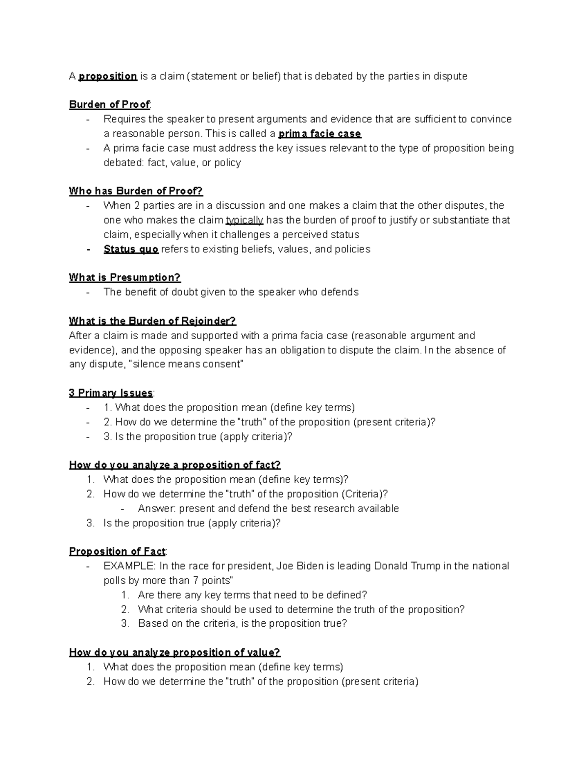 COM206 Ch. 5 Analyzing Propositions - A proposition is a claim ...