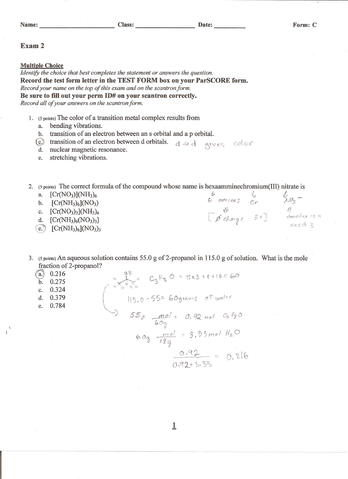 Chem 1C Exam Worked Out - CHEM 1C - Studocu