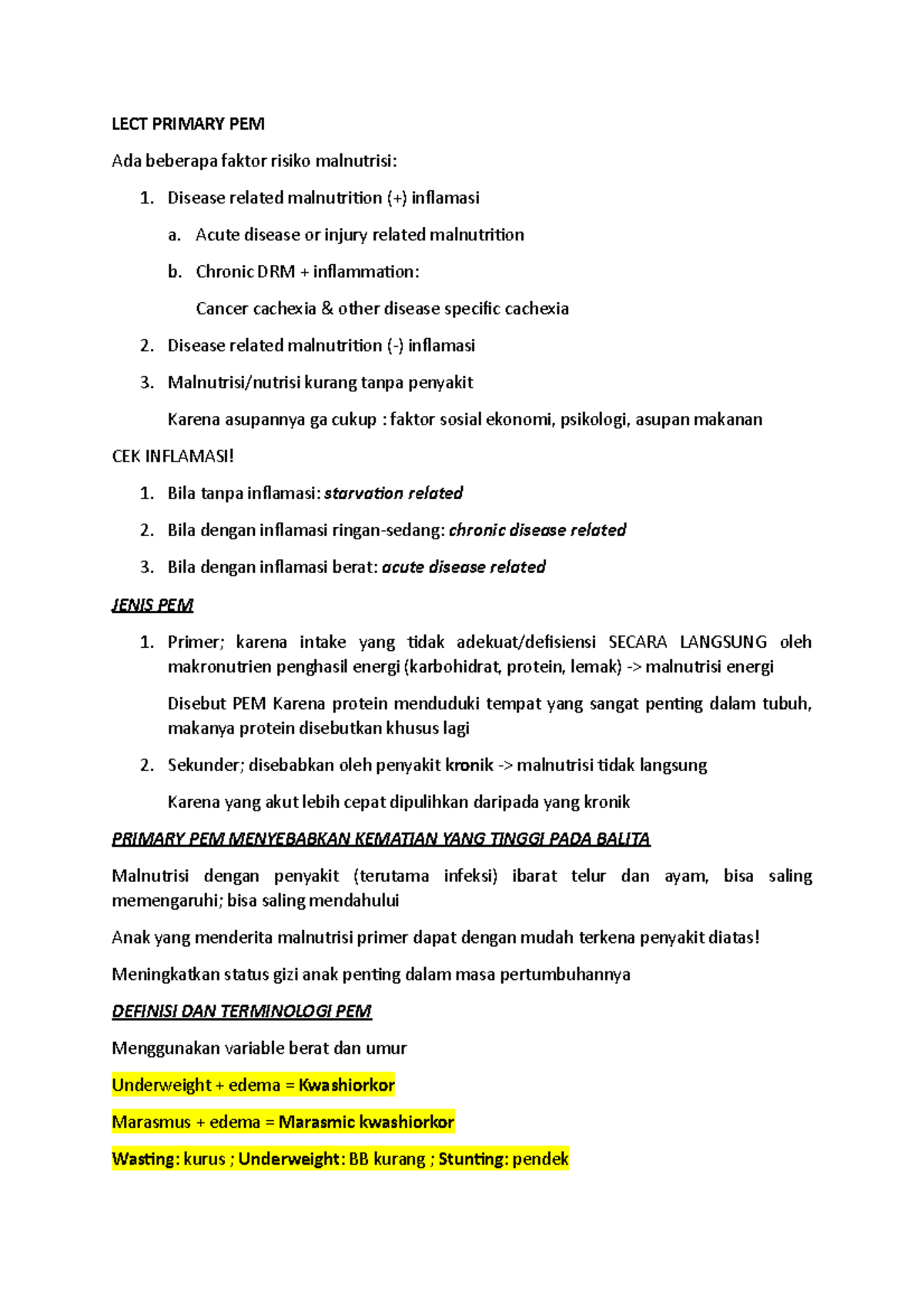 Primary PEM - Catatan untuk Semester IV Blok Nutrisi - LECT PRIMARY PEM ...