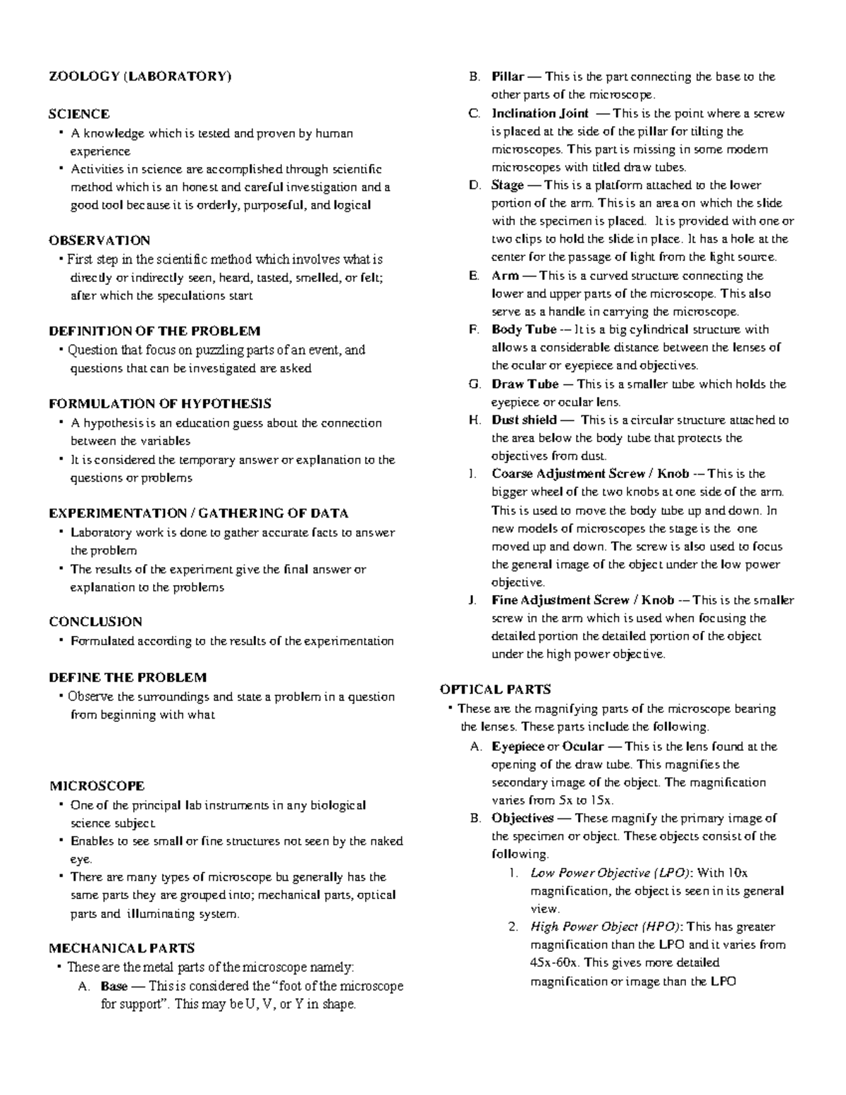 Zoology Laboratory 1 Assignment - ZOOLOGY (LABORATORY) SCIENCE A ...