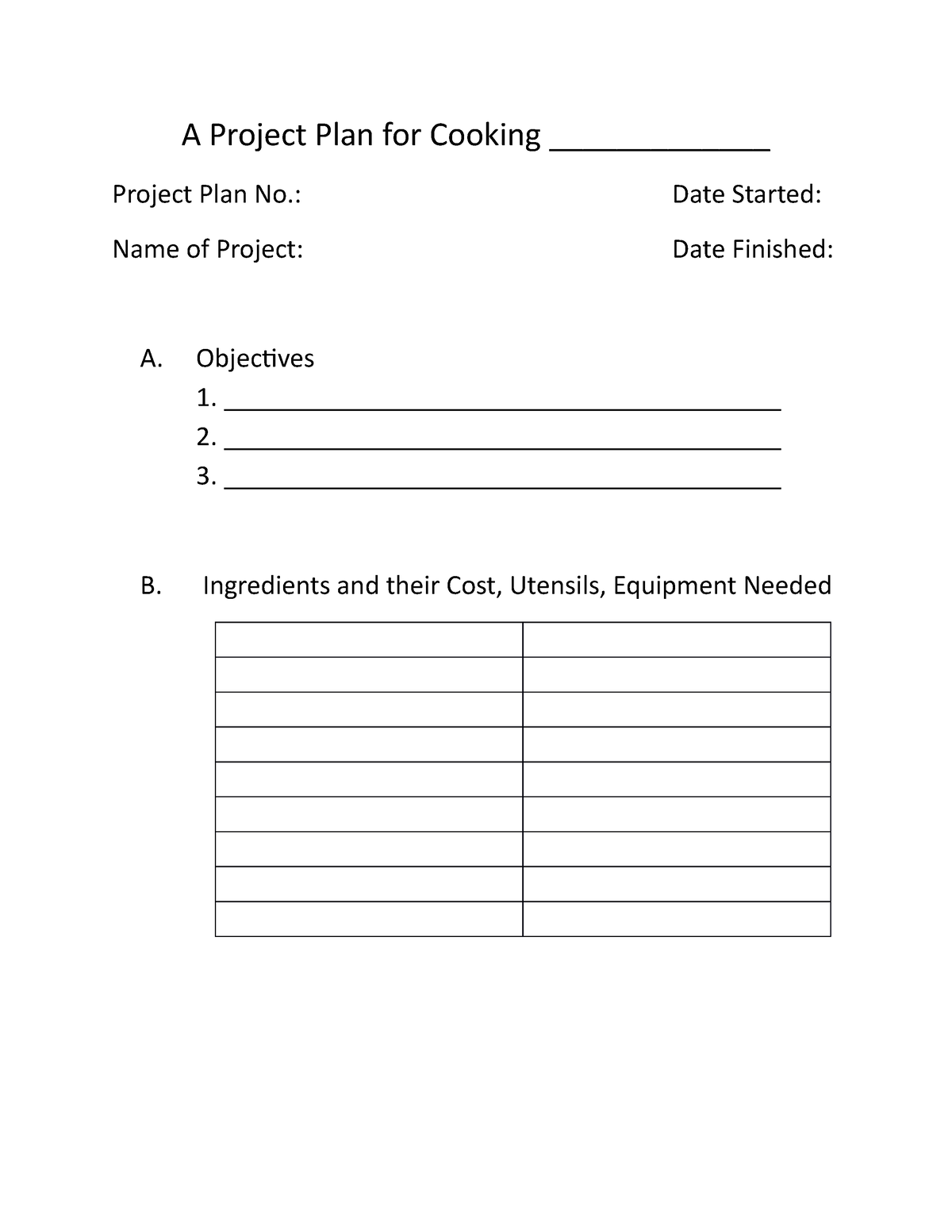 cooking business plan