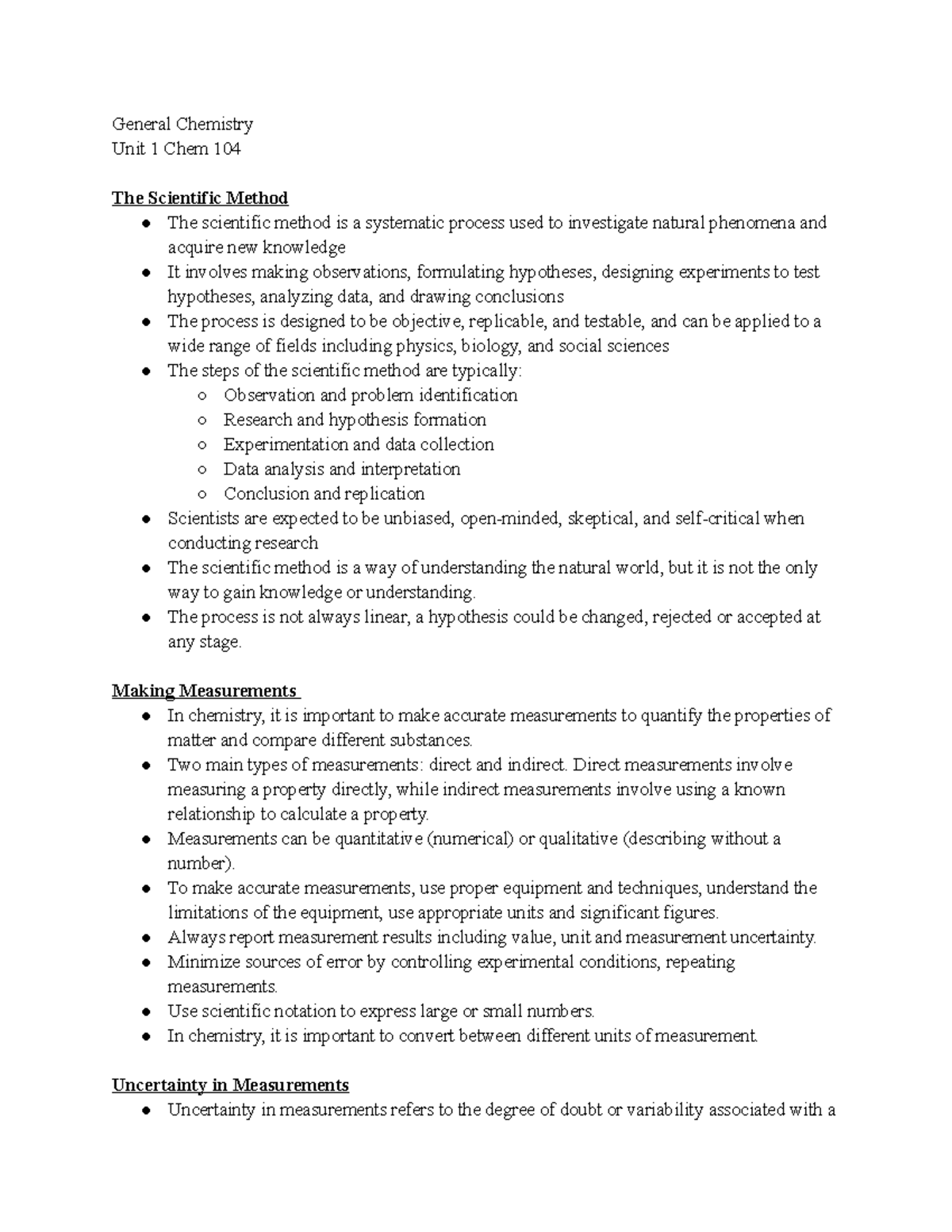 Unit 1 Chem 104 Notes - Benjamin Turnpenny - General Chemistry Unit 1 ...