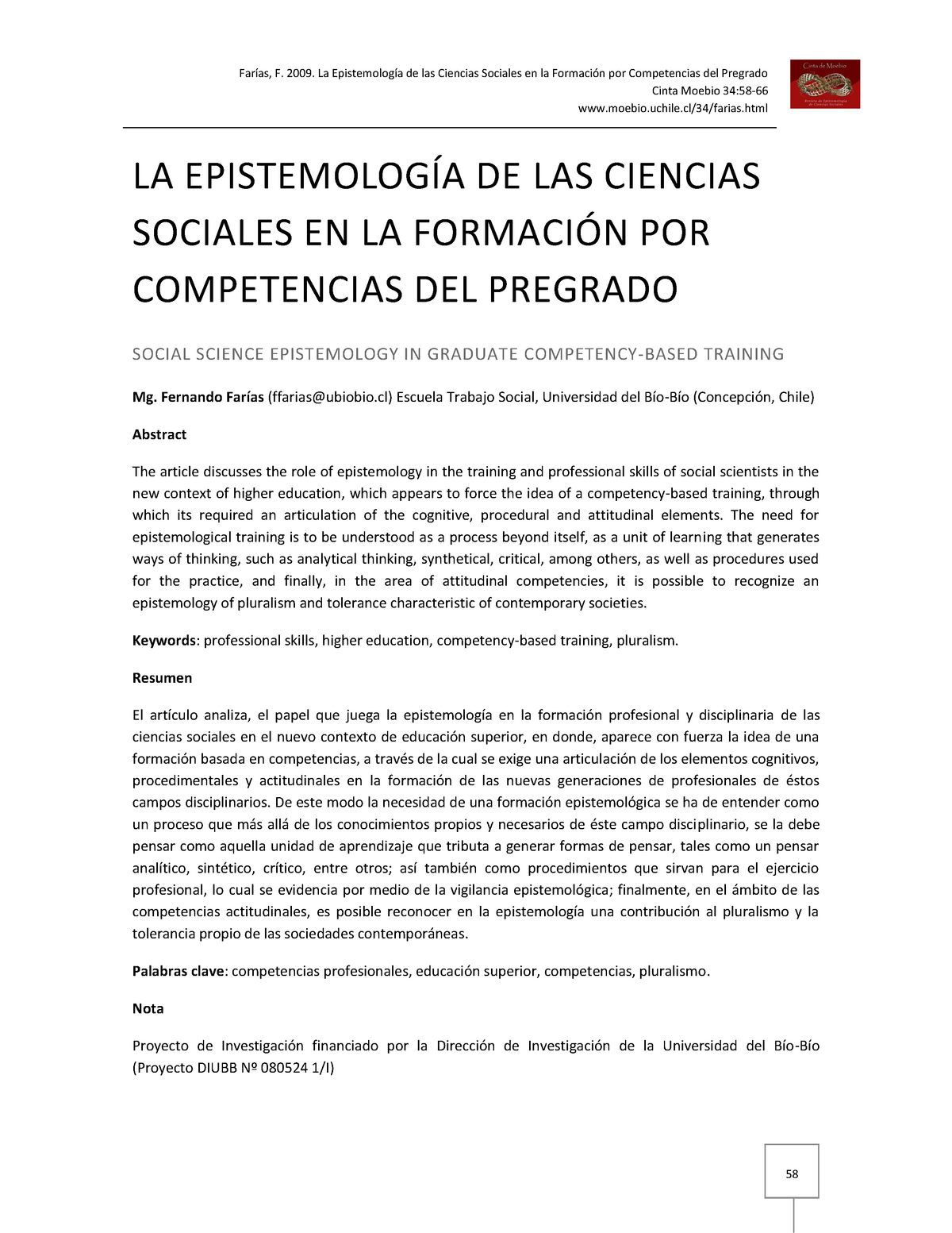 Epistemologia Ciencias Soiales - Cinta Moebio 34: 58 - Moebio.uchile/34 ...