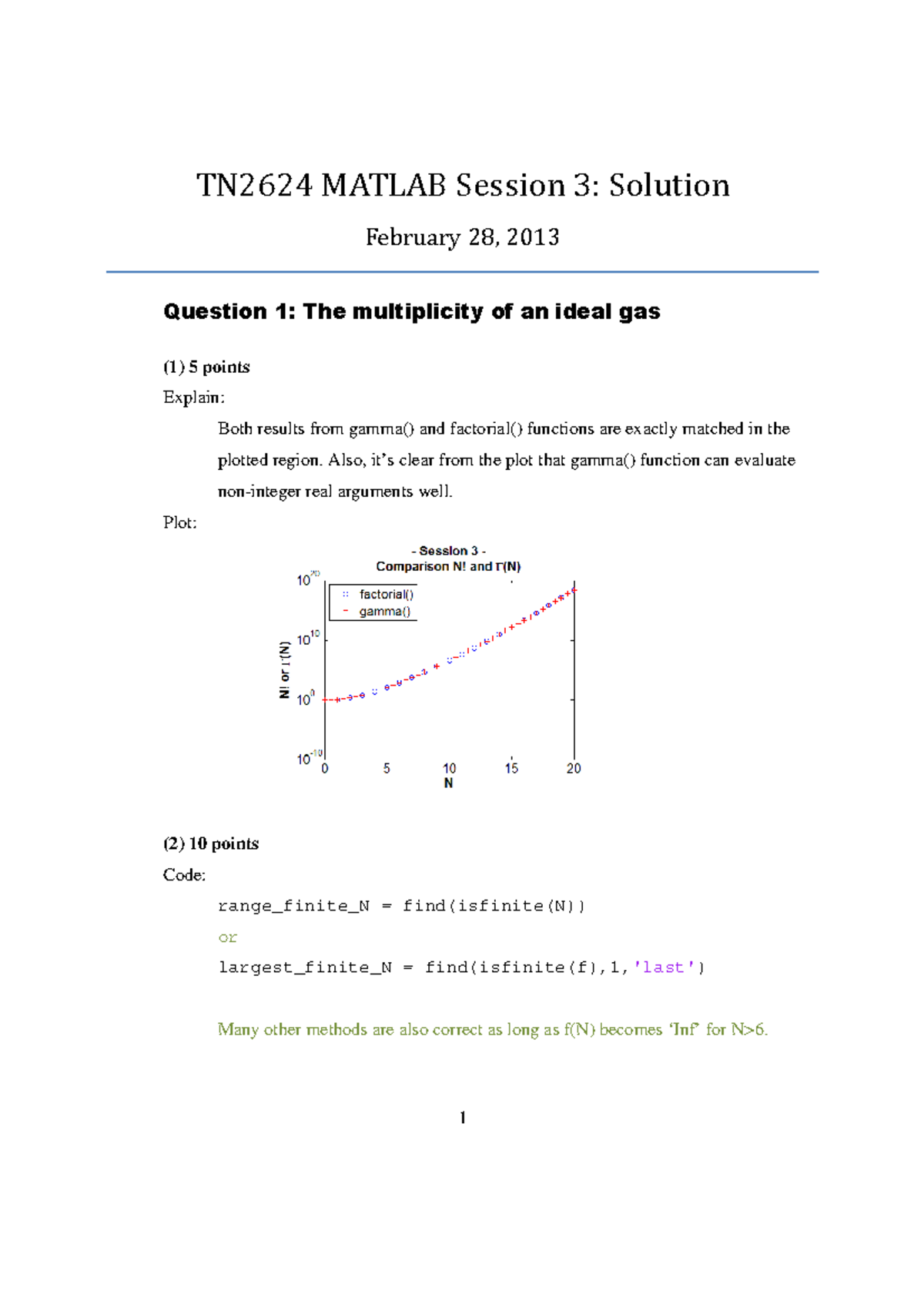 Matlab session 3 questions + Solutions TN2624 MATLAB Session 3