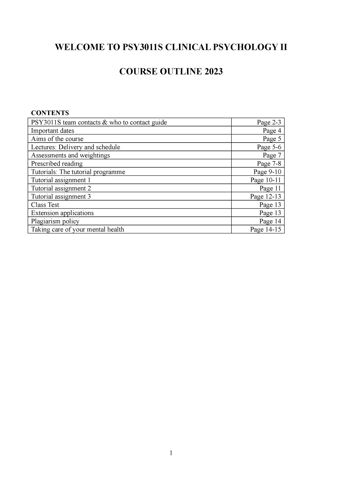 PSY3011S+Course+Outline+2023 - WELCOME TO PSY3011S CLINICAL PSYCHOLOGY ...