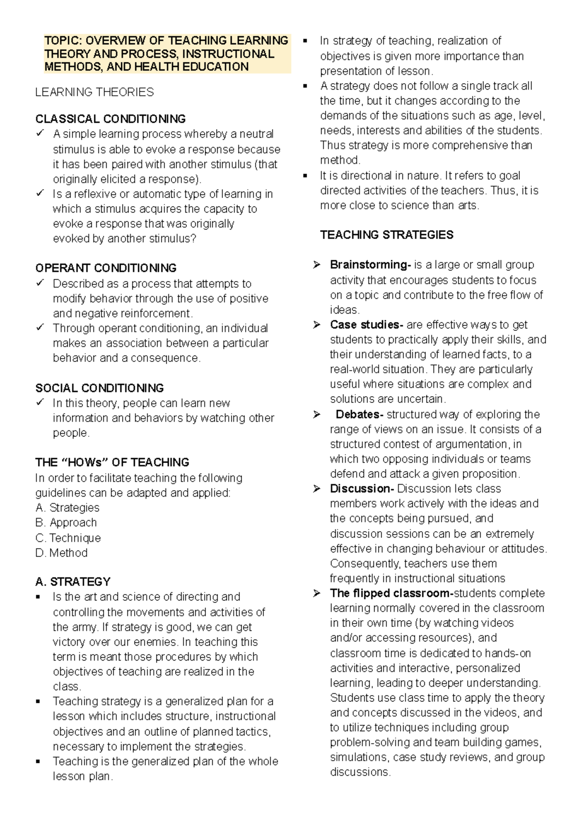 PSTM Prelim- Finals Notes - TOPIC: OVERVIEW OF TEACHING LEARNING THEORY ...