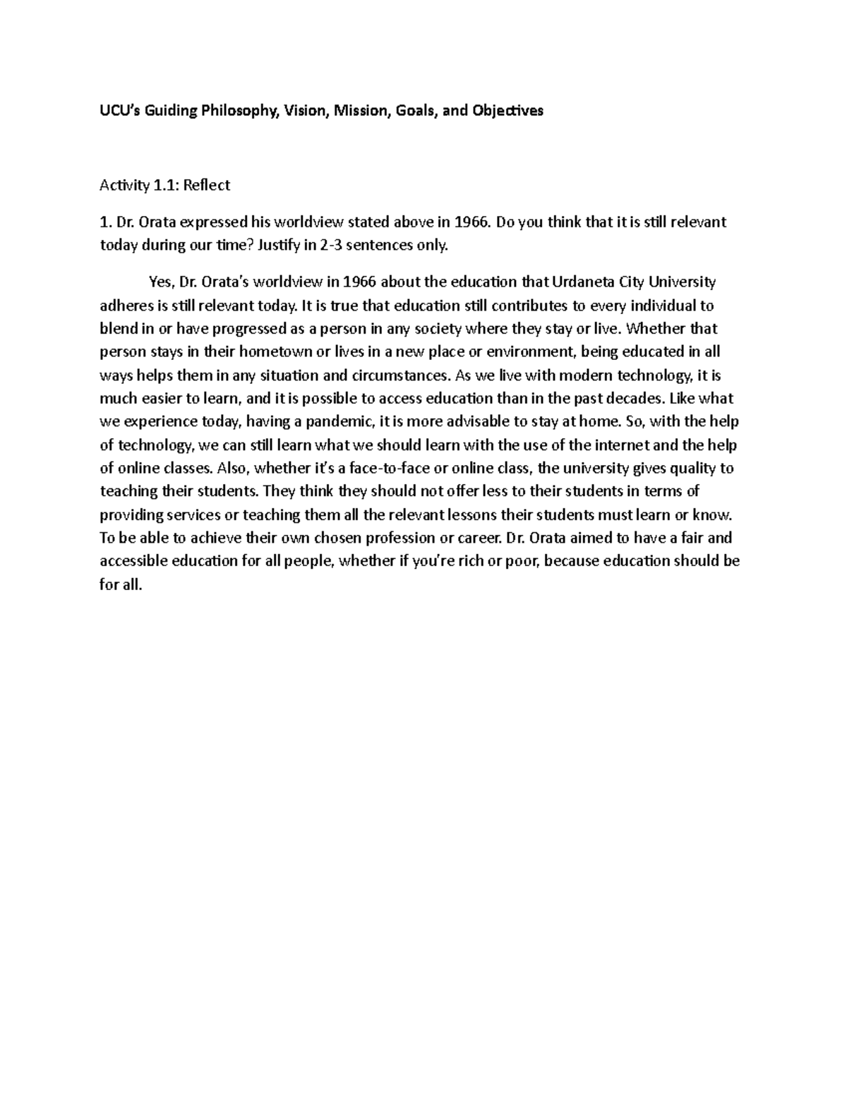 UCU’s Guiding Philosophy, Vision, Mission, Goals, and Objectives ...