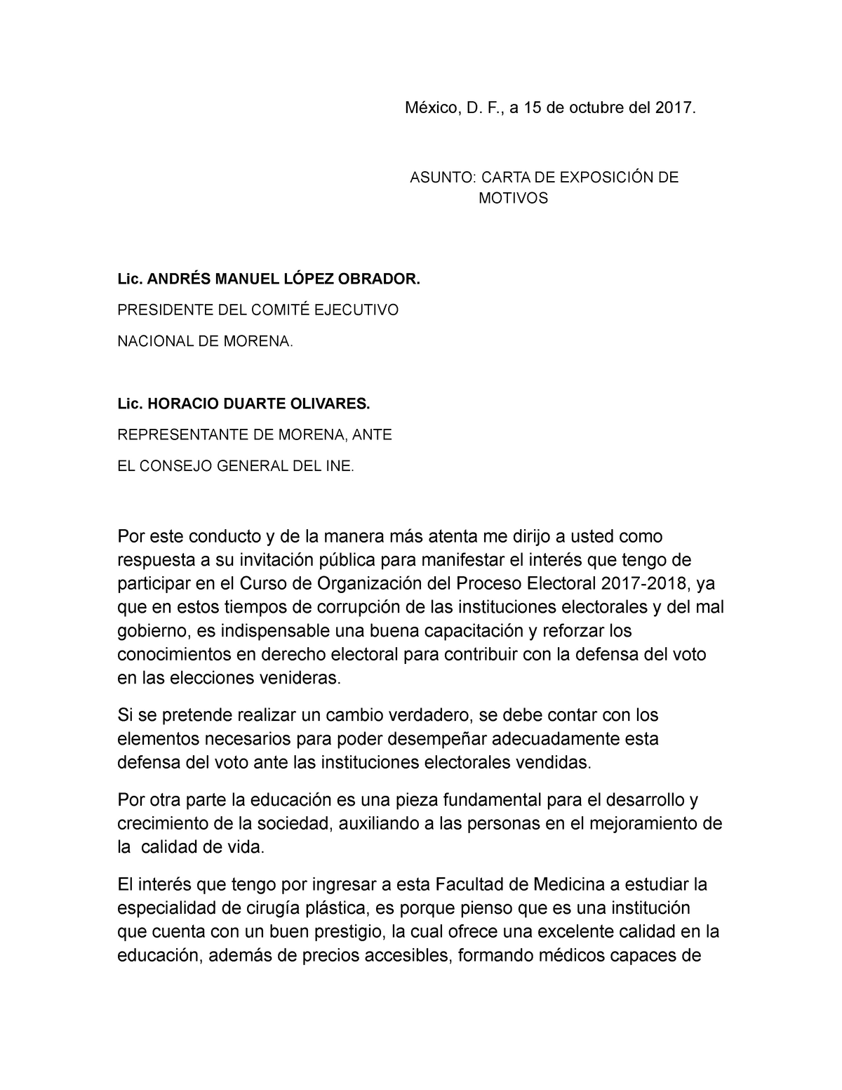 Carta de exposición de motivos - UNAM - StuDocu