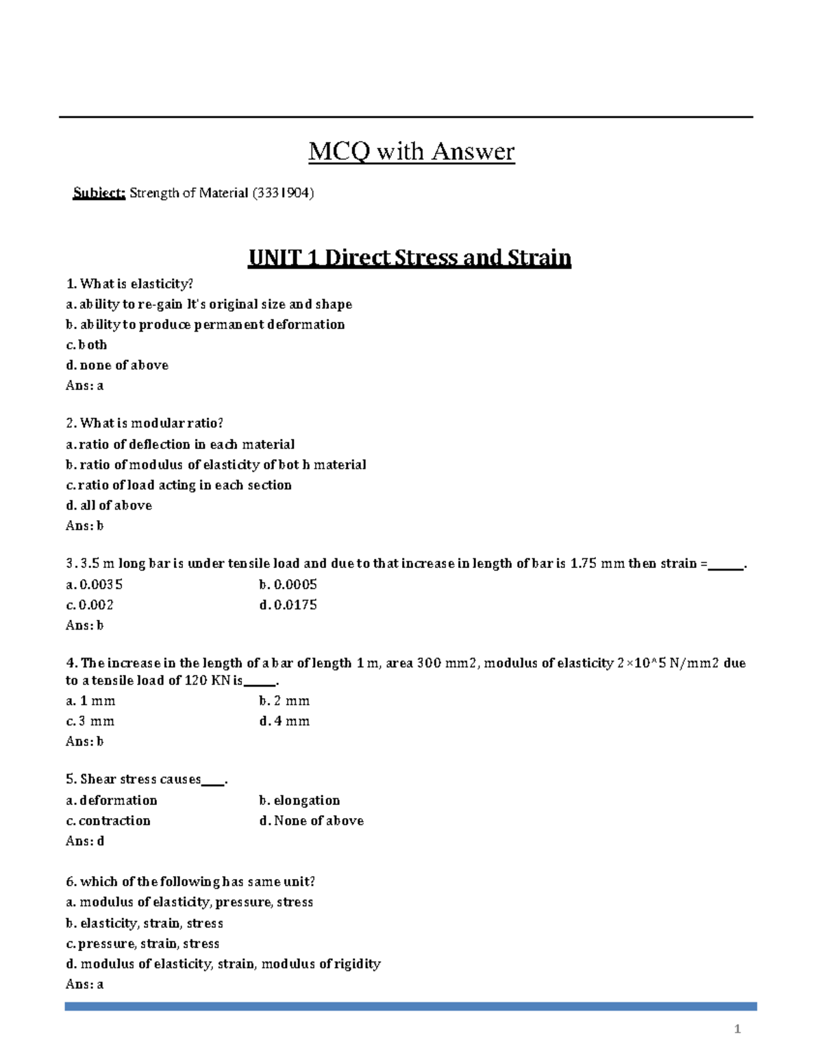 Strength OF Material3331904 Strength Of Material GTU Studocu