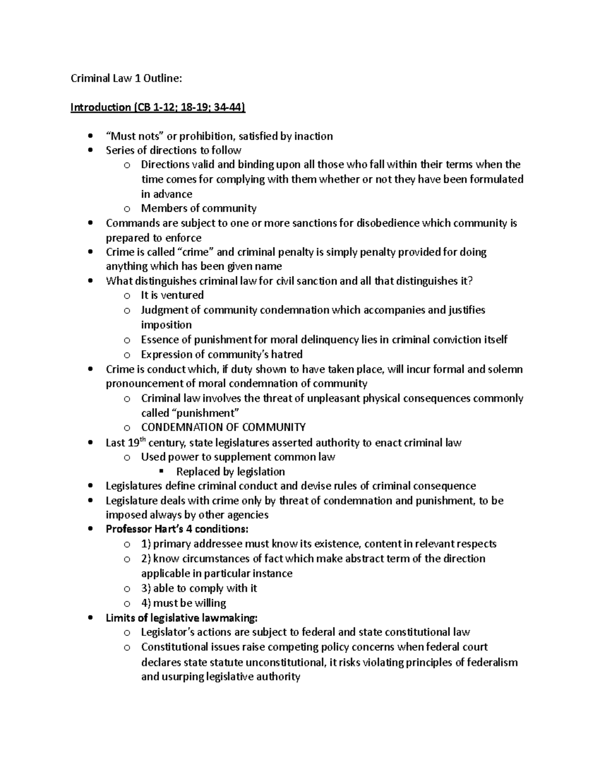 Criminal Law 1 Outline - Crim Law 1 (Fall 2022) - Criminal Law 1 ...