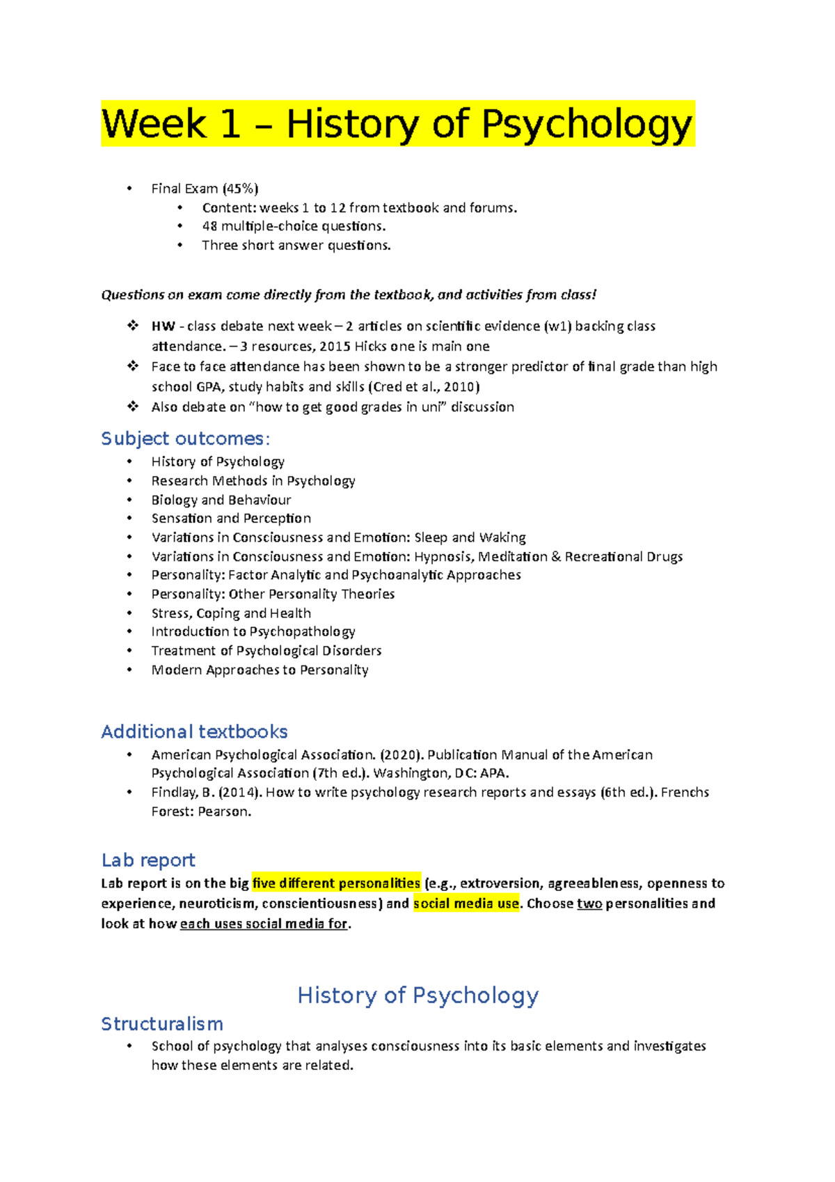 Week 1 Content - History Of Psych - Week 1 – History Of Psychology ...