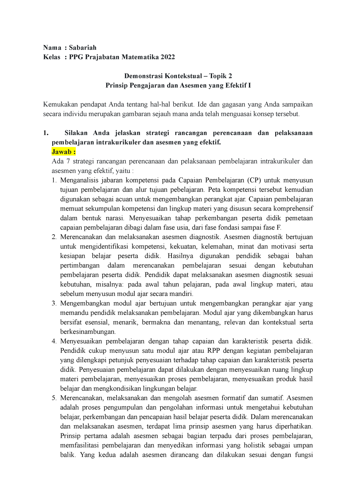 Tabel Demonstrasi Kontekstual Topik Prinsip Pengajaran Dan Asesmen Yang Efektif Ii Di Pgsd 7622