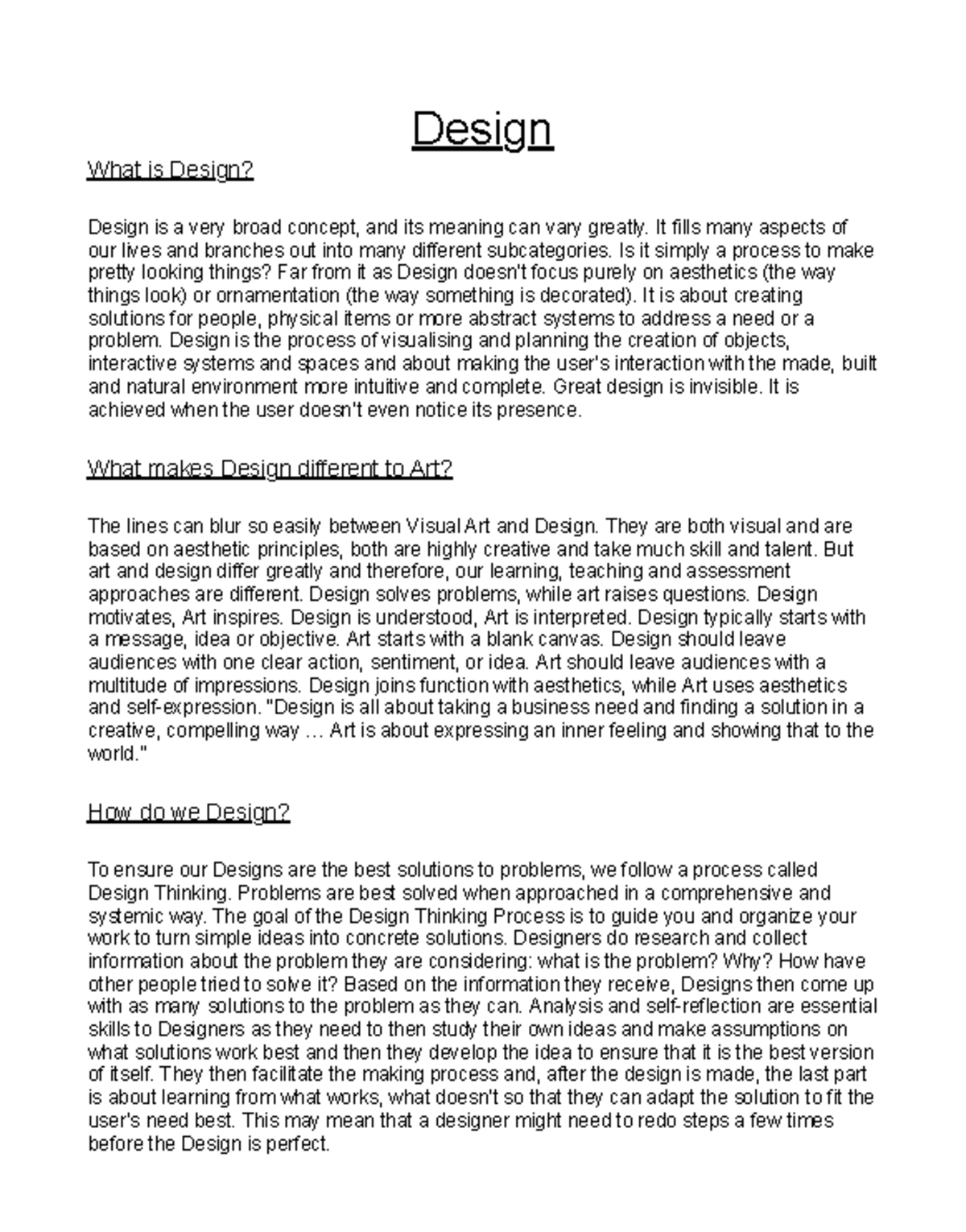 Theory notes on elemets - Design What is Design? Design is a very broad ...