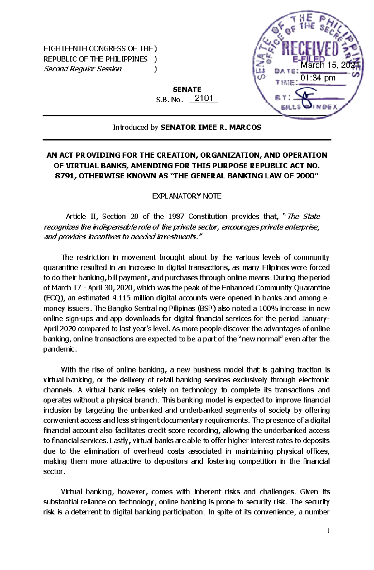 3476831564 - REFERENCE TO SENATE BILL 1201 - EIGHTEENTH CONGRESS OF THE ...