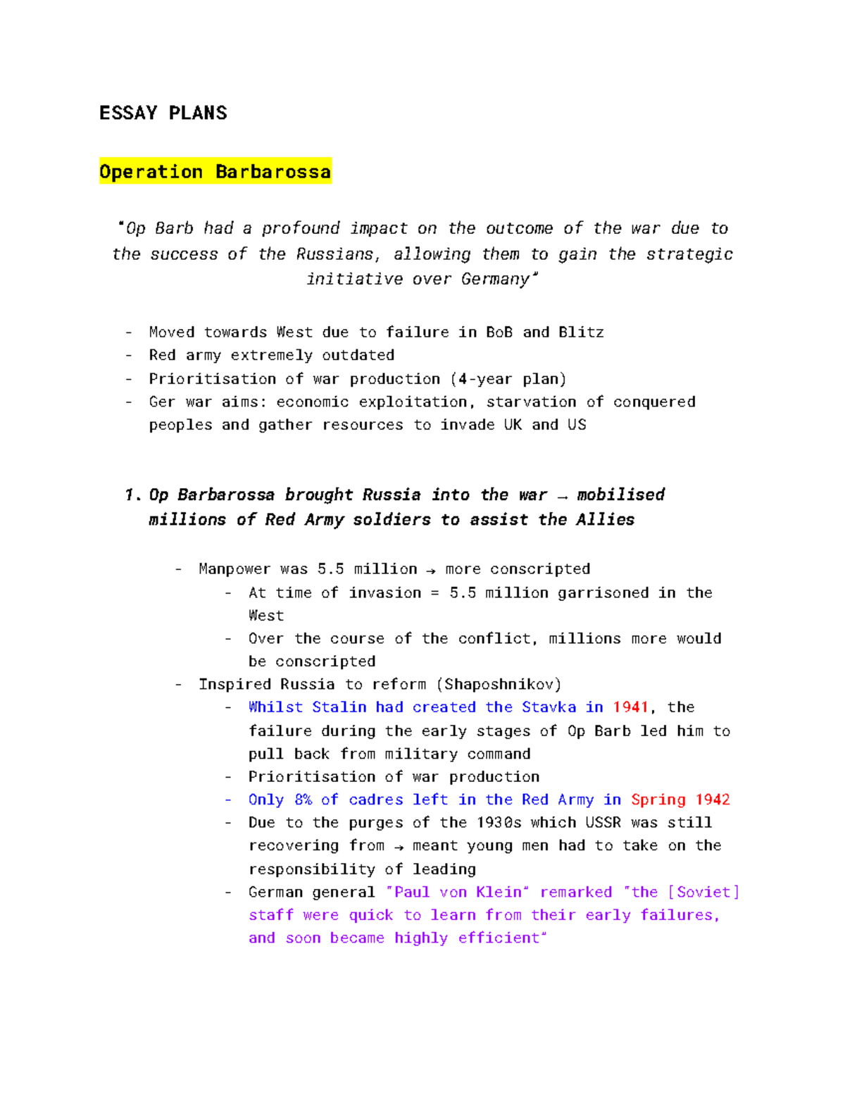 History essay plans ESSAY PLANS Operation Barbarossa “Op Barb had a