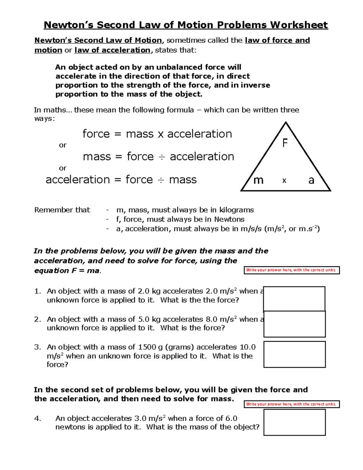 Newtons second law problems - Newton’s Second Law of Motion Problems ...