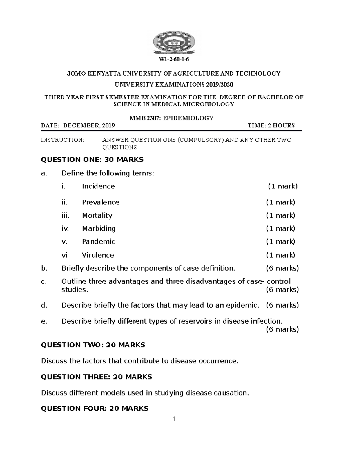 MMB 2307 Epidemiology Revision material Clinical medicine JKUAT