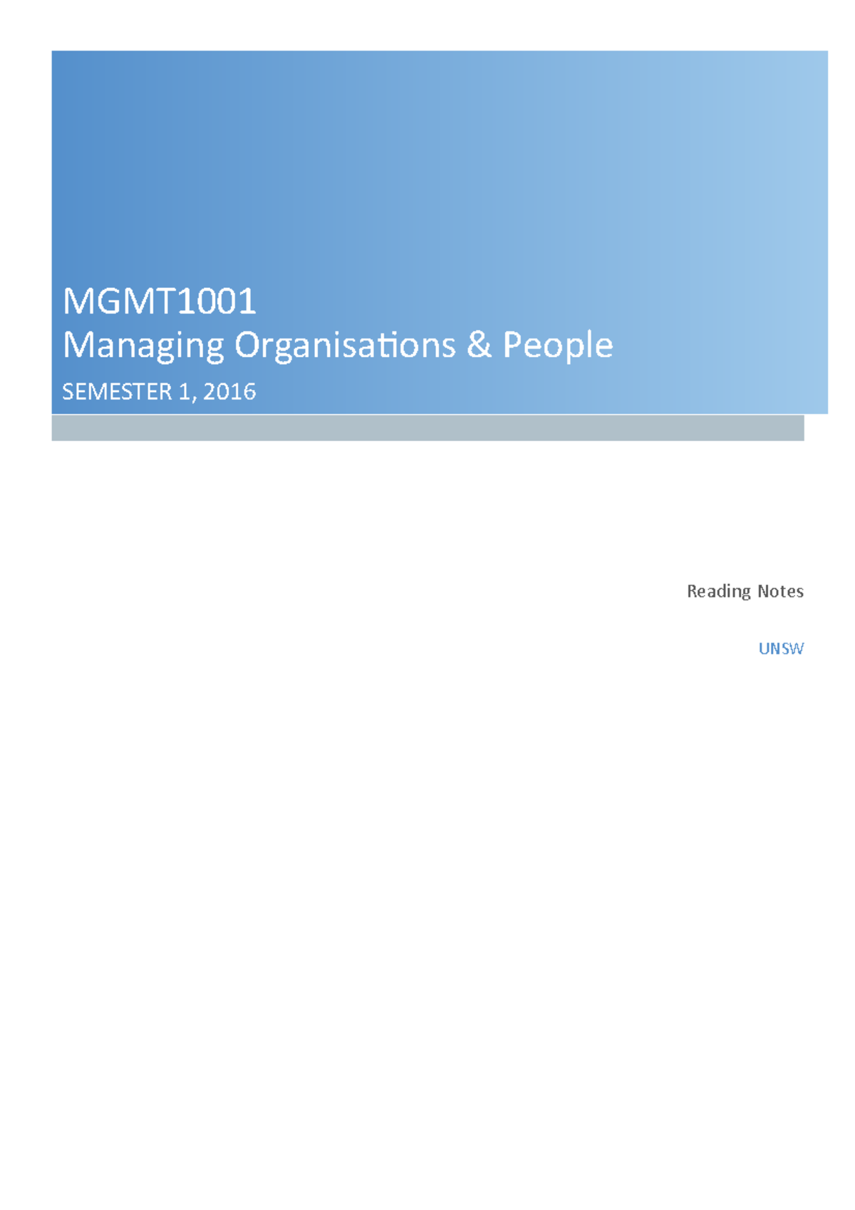 Chapter 1 & 2 Textbook Notes for Exam - MGMT1001 MGMT1001 Managing ...