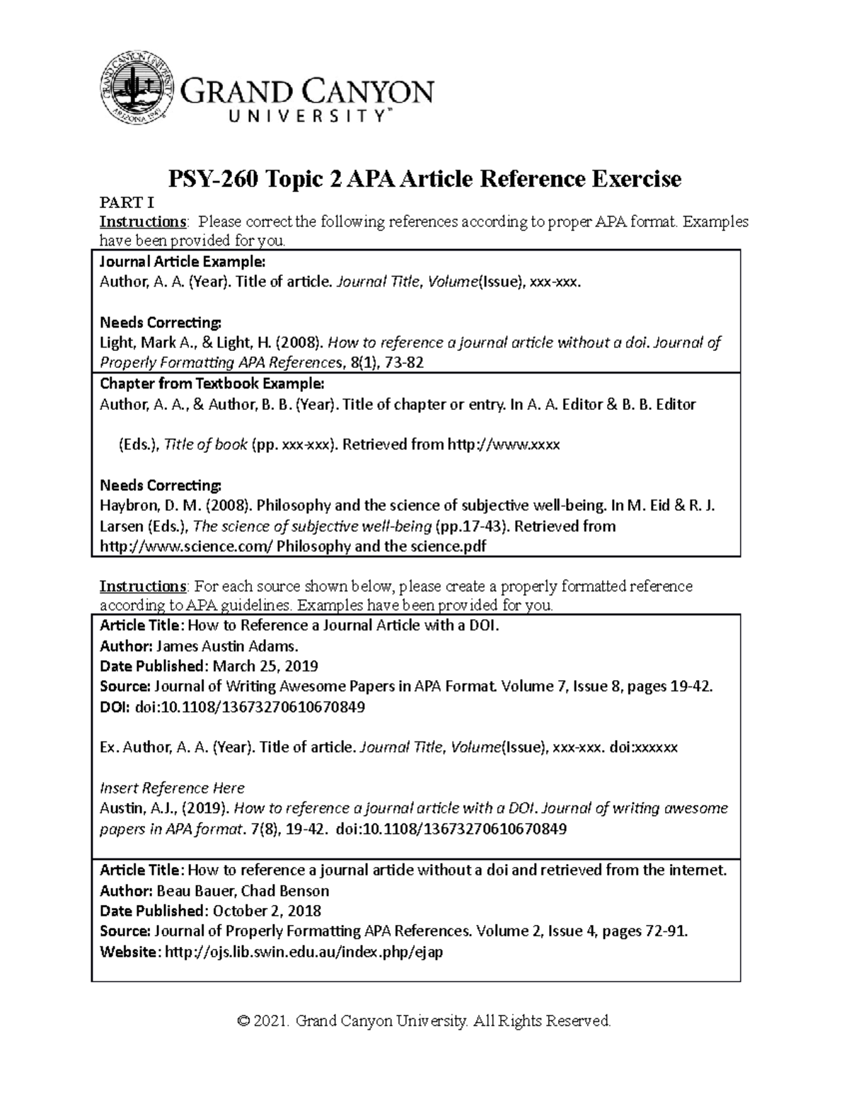 PSY 260 RS T2 APAexercise - PSY-260 Topic 2 APA Article Reference ...