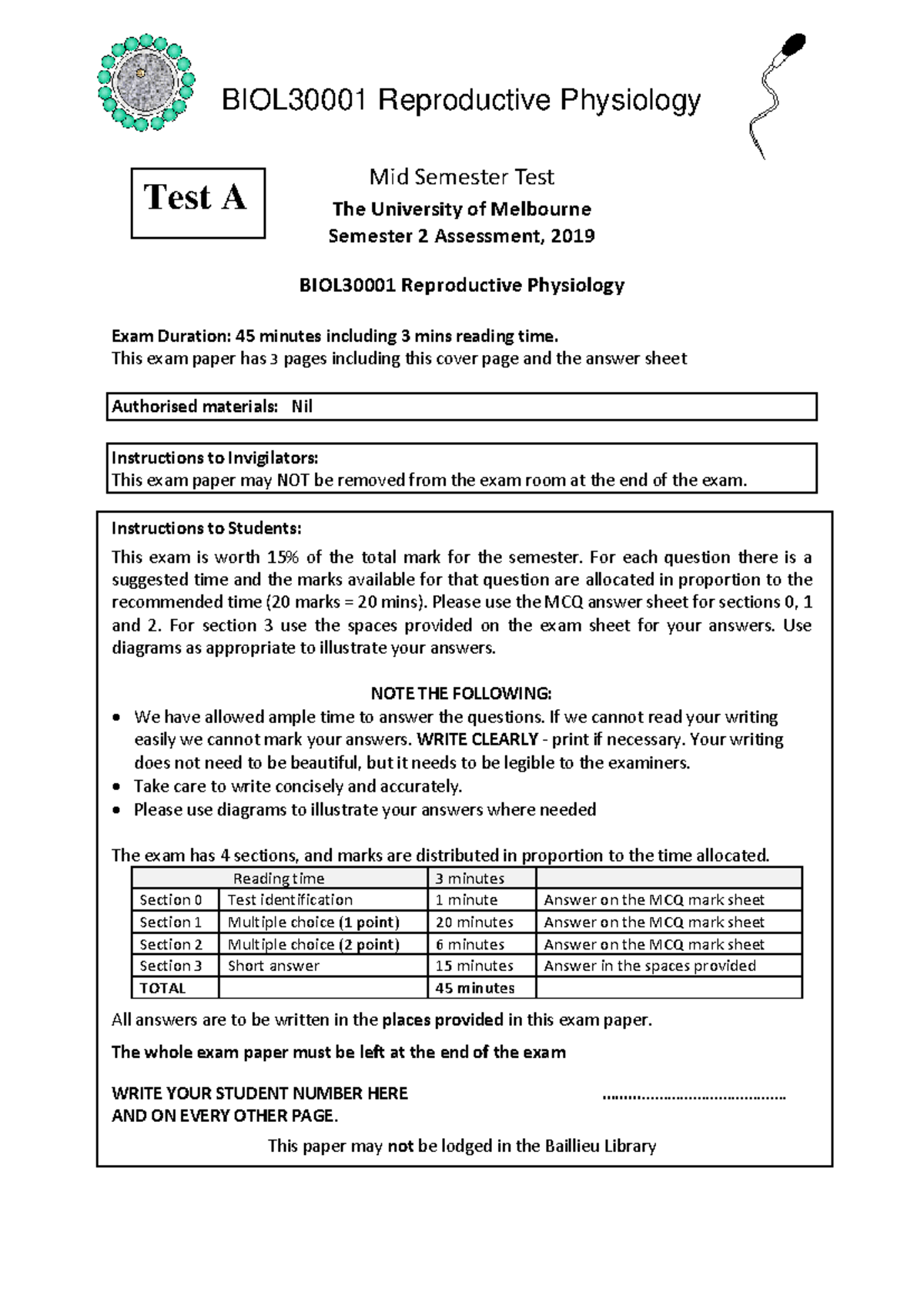 Sample/practice exam mst - BIOL30001 Reproductive Physiology Mid ...