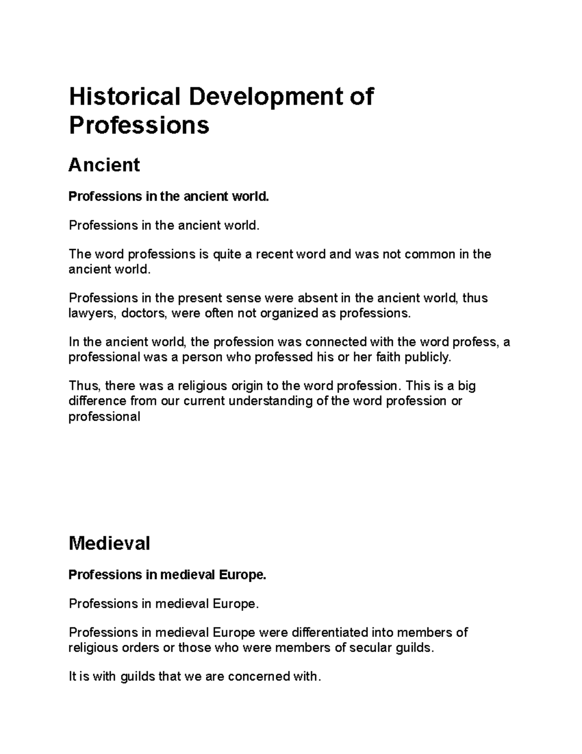 Historical Development of Professions (Interactive activity ...
