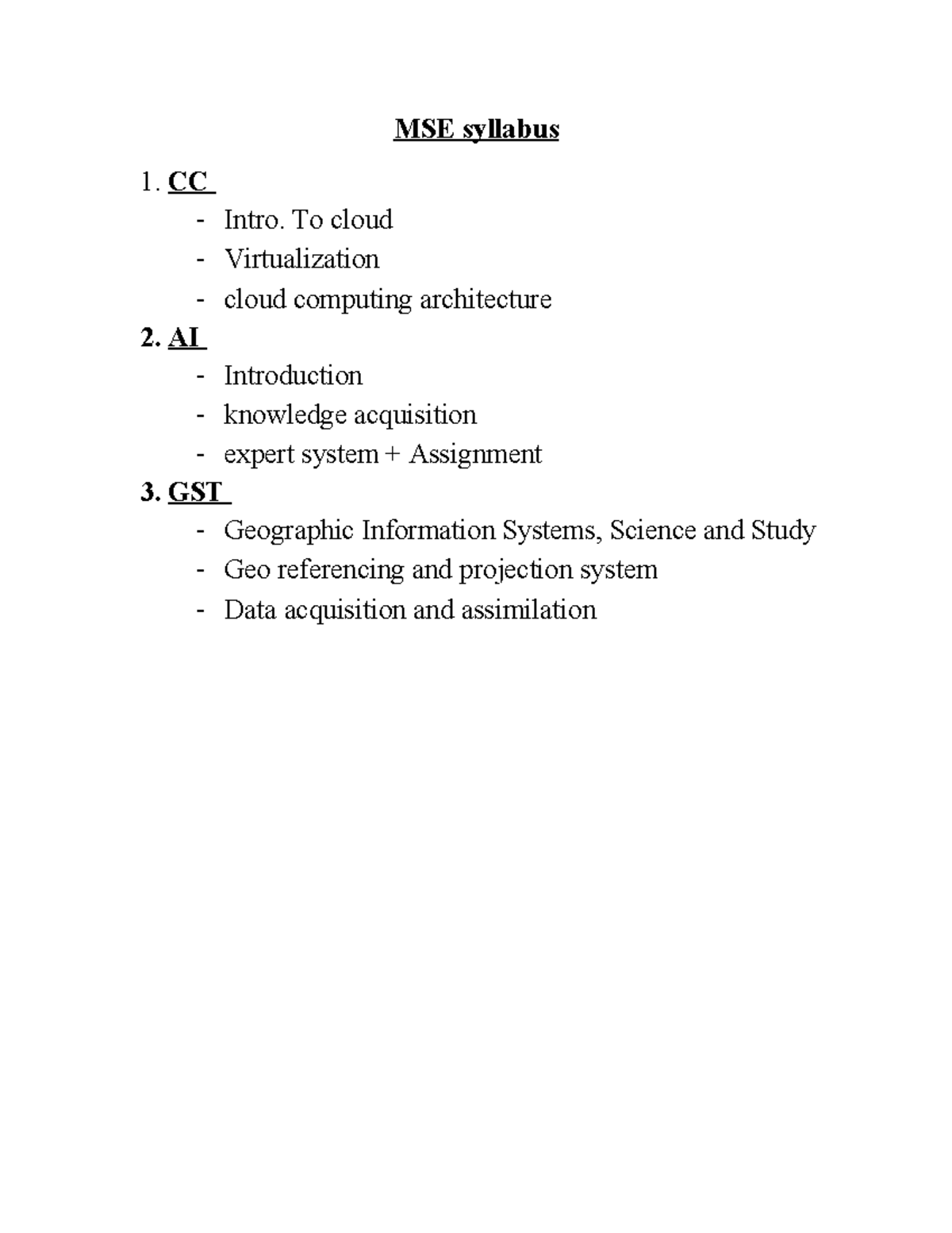 Mse syllabus - Google Cloud Platform gcloud - MSE syllabus CC Intro. To ...