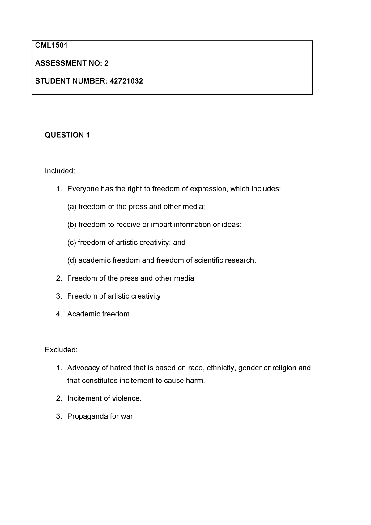 assignment 2 cml1501