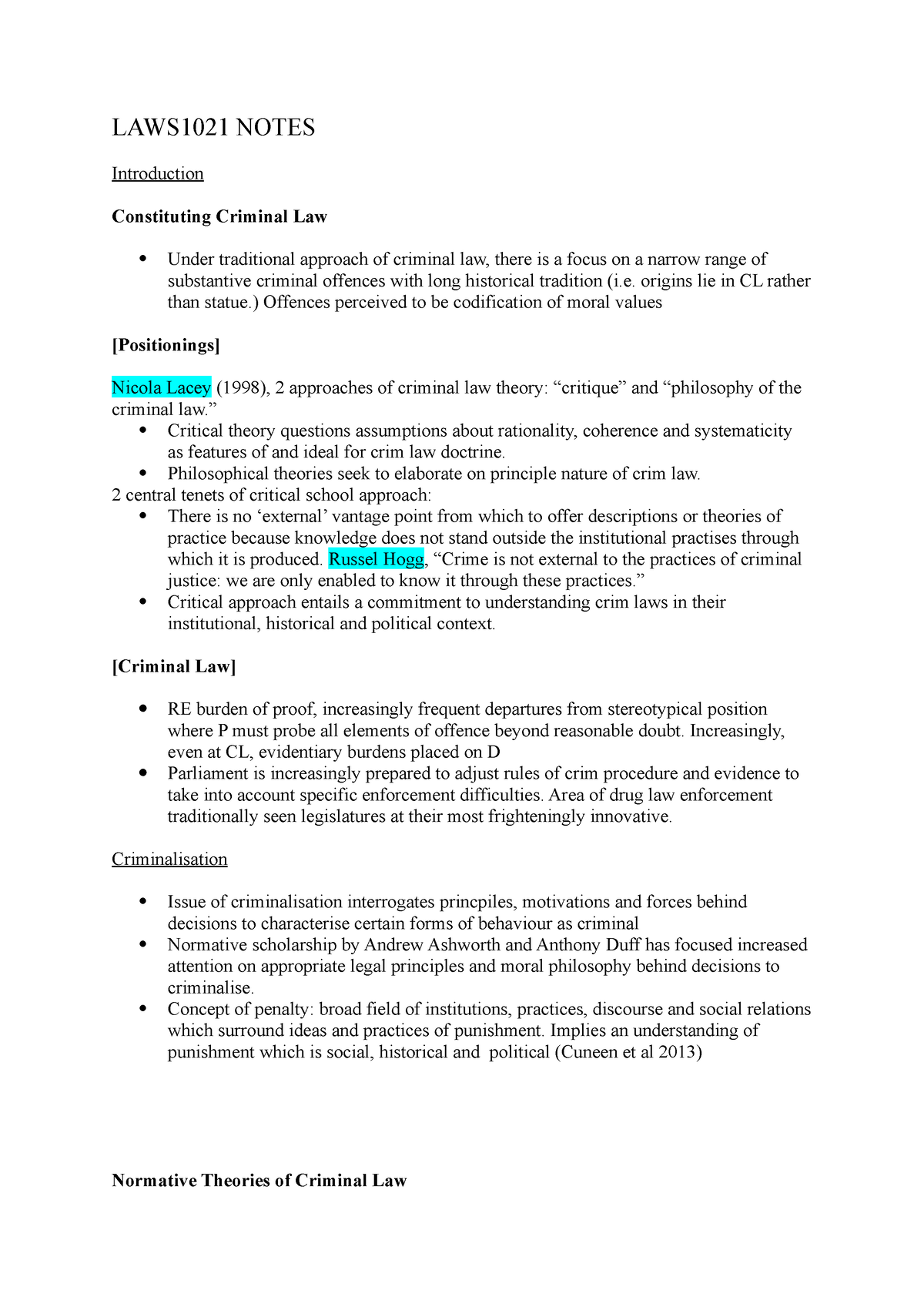 LAWS- LW251 Notes - LAWS1021 NOTES Introduction Constituting Criminal ...