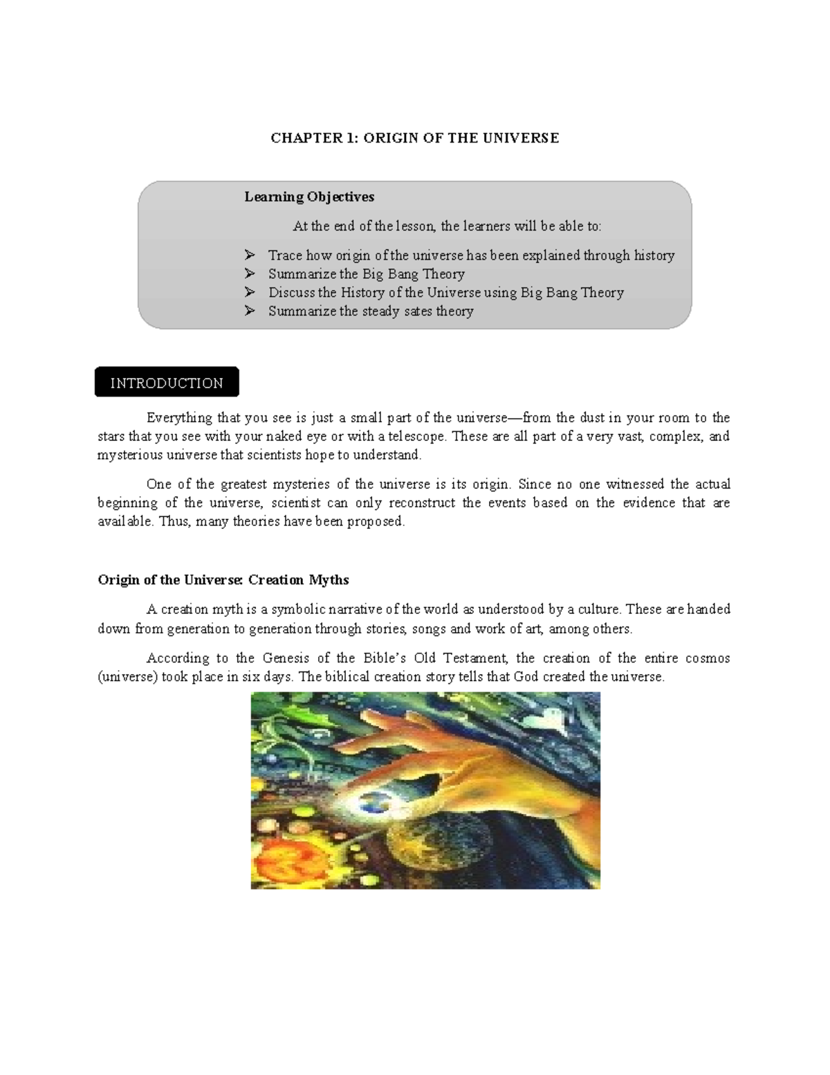 Elect 1 Lecture Prelim - Science General Subject - CHAPTER 1: ORIGIN OF ...