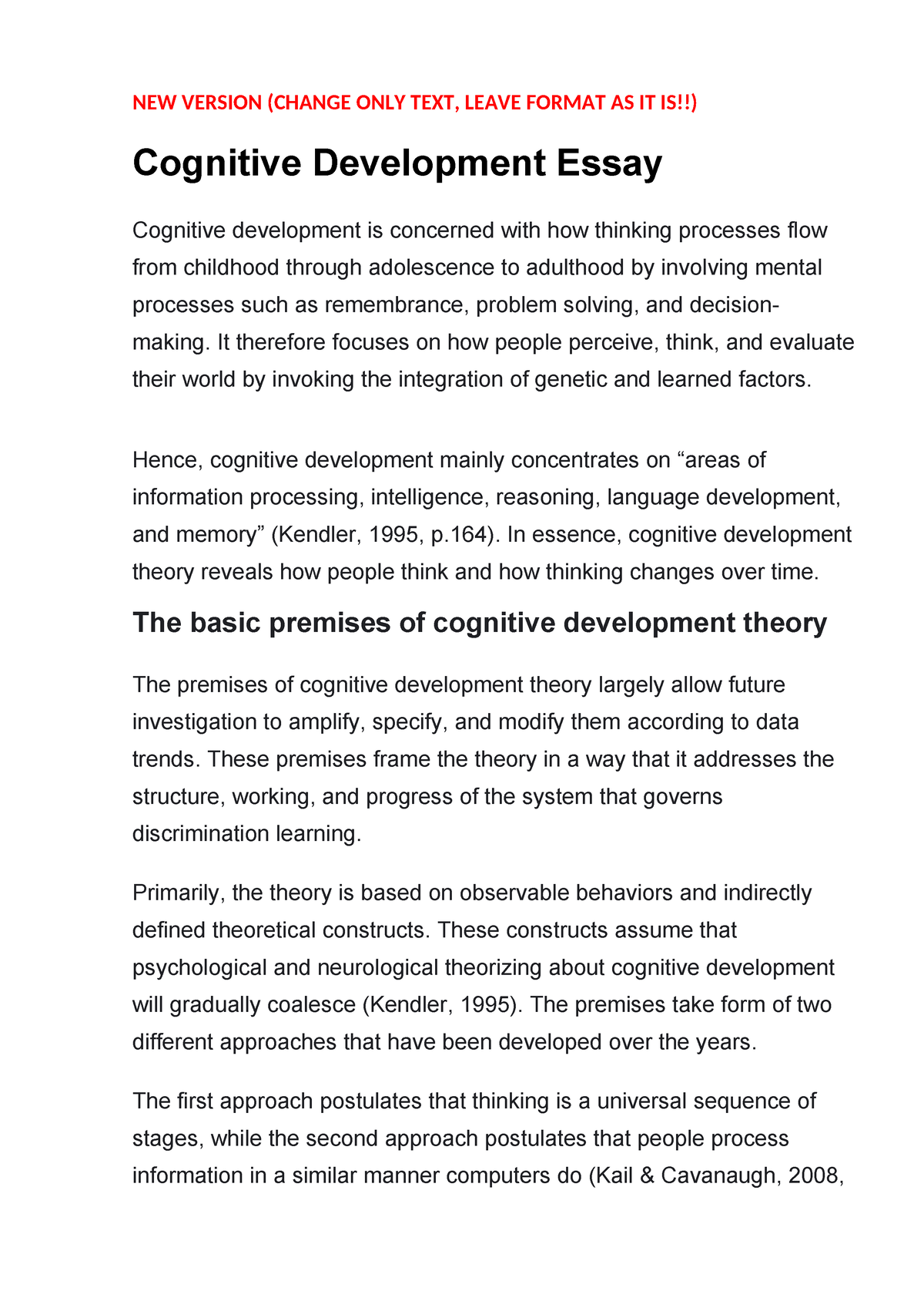 what is your cognitive development essay