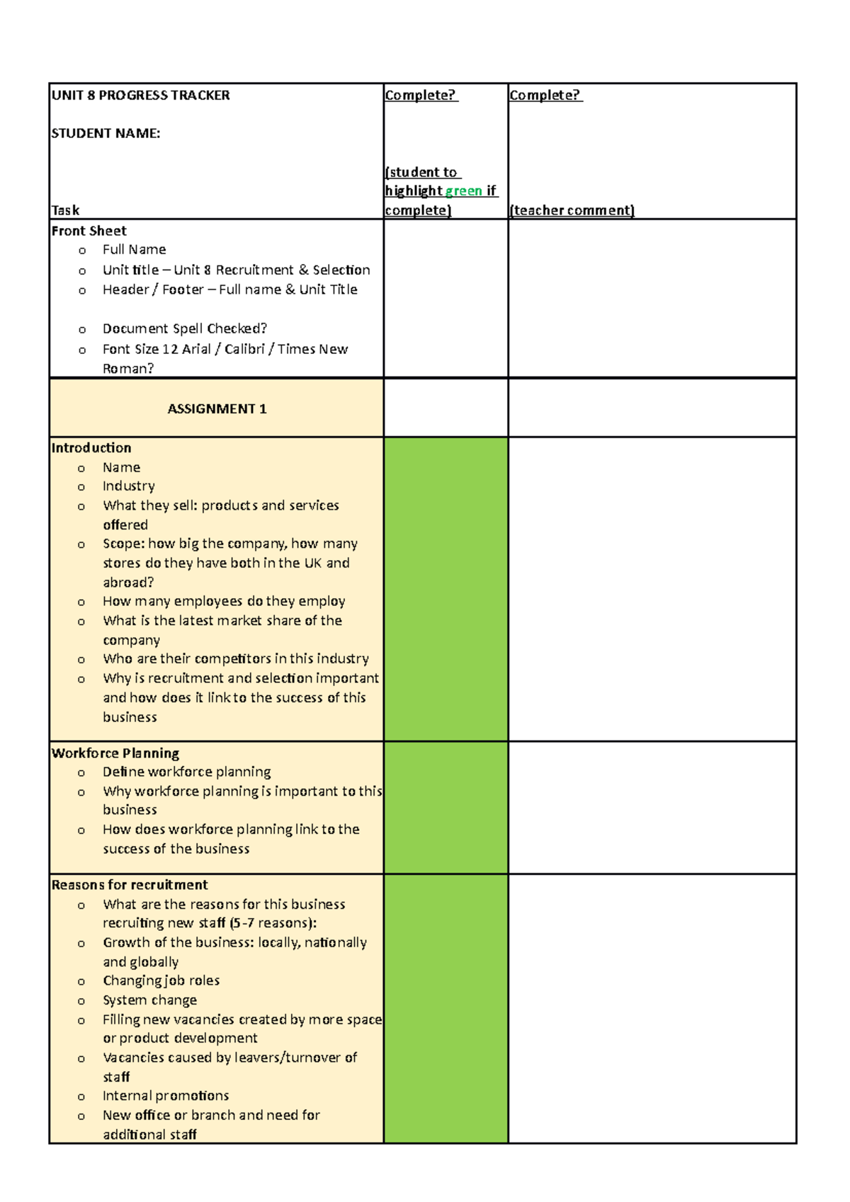 UNIT 8 Progress Tracker-2 - UNIT 8 PROGRESS TRACKER STUDENT NAME: Task ...