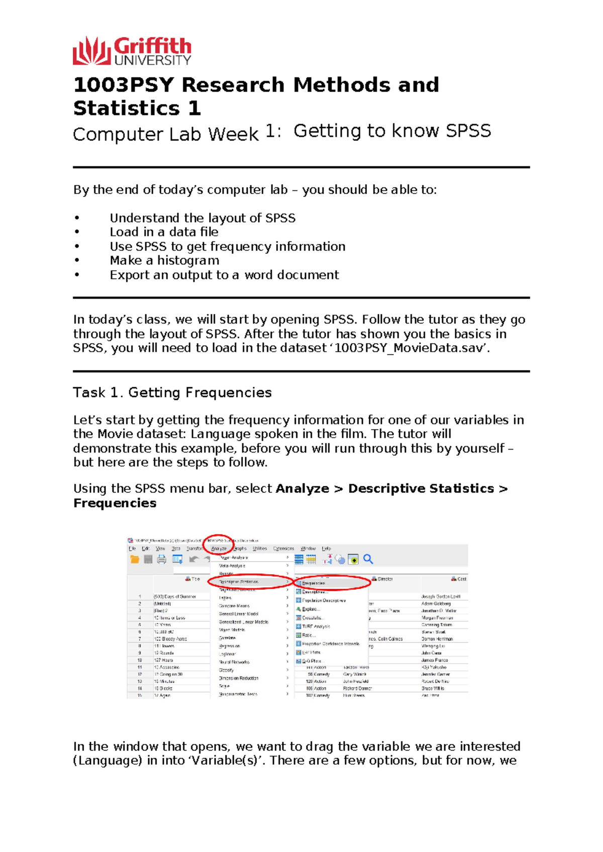 Week 1 Computer Lab 1 2023-1 - 1003PSY Research Methods and Statistics ...