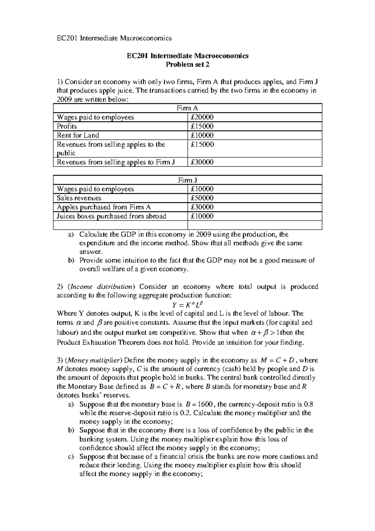 EC201 lecture notes Class 2 - EC201 Intermediate Macroeconomics EC201 ...