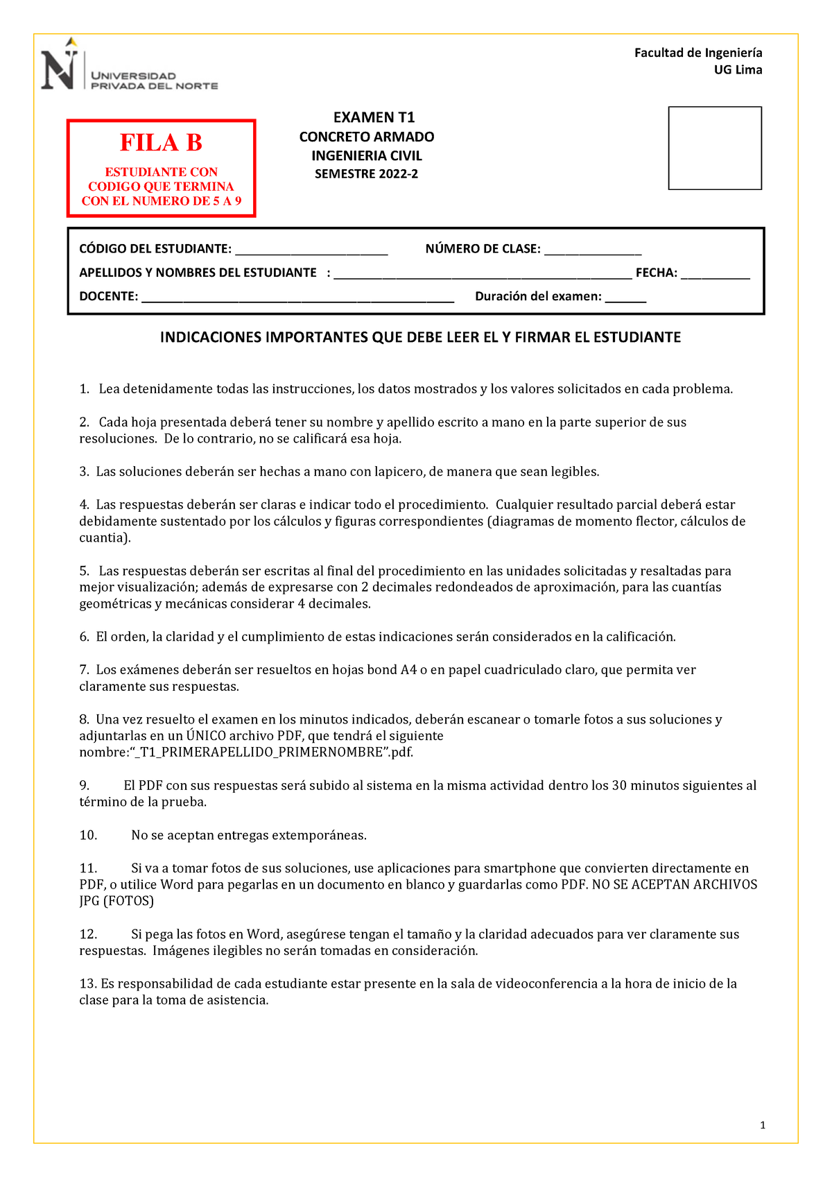T1 2021-2 FILA B Concreto Armado - UG Lima EXAMEN T CONCRETO ARMADO ...
