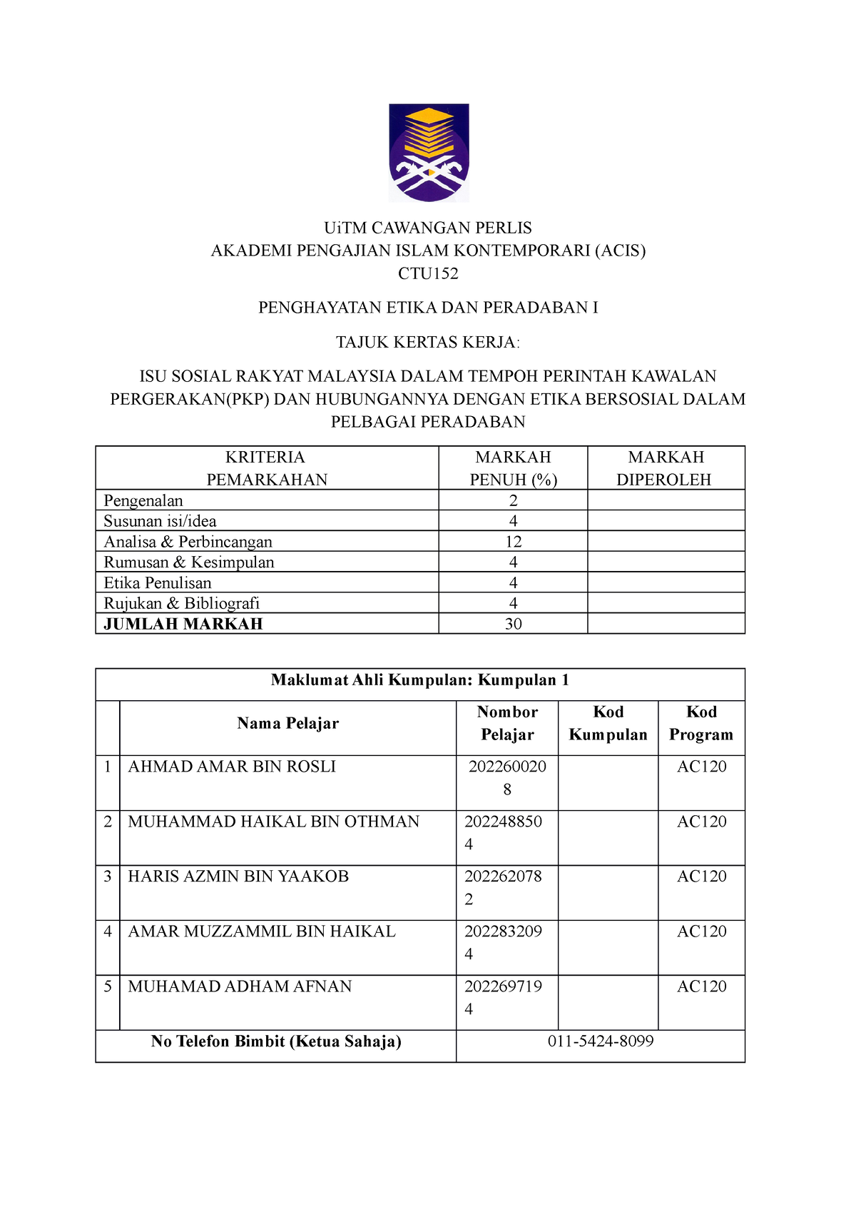 Template Kertas Kerja CTU152 3 - UiTM CAWANGAN PERLIS AKADEMI PENGAJIAN ...