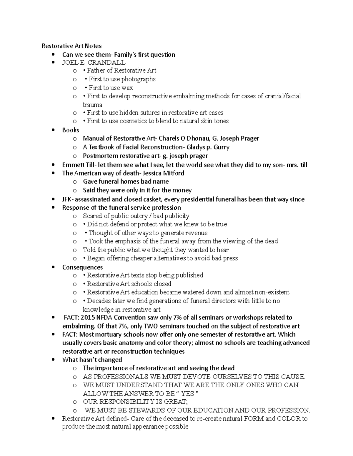 Restorative Art Notes CRANDALL o • Father of Restorative Art o