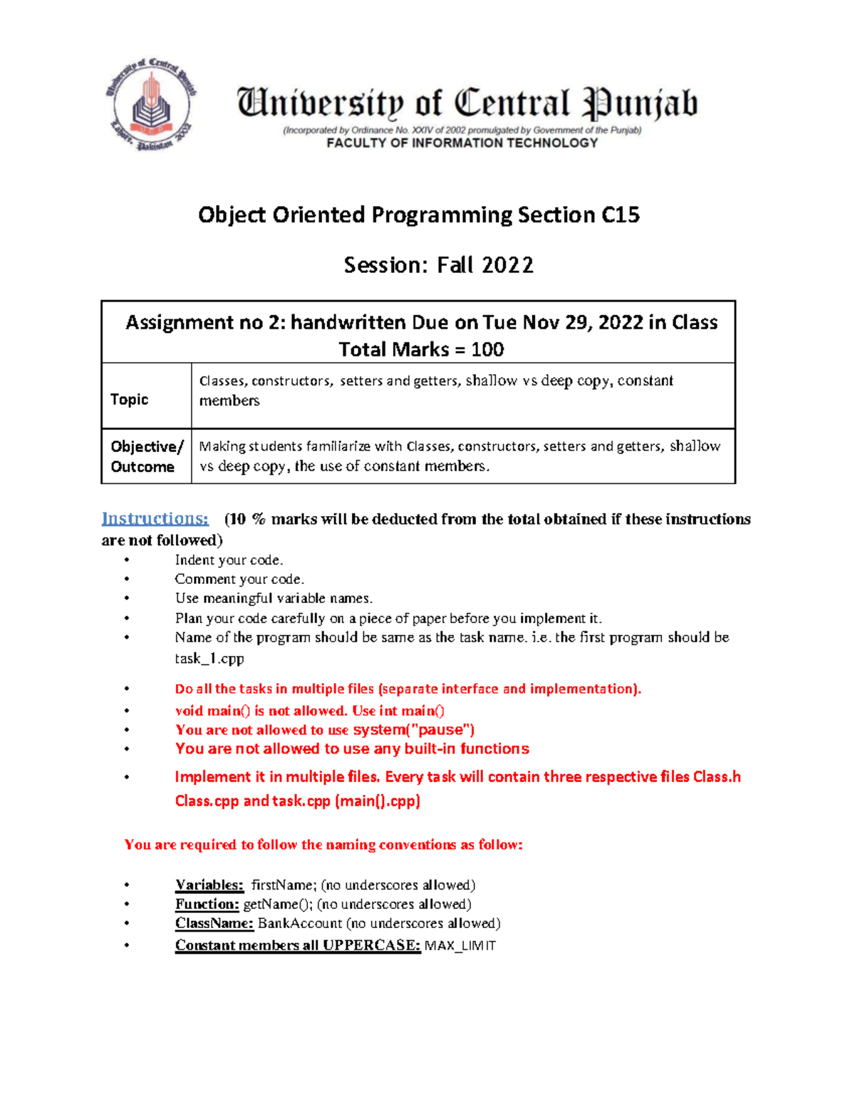 F22 OOP C15 A2 - jhkjnjj - Object Oriented Programming Section C ...